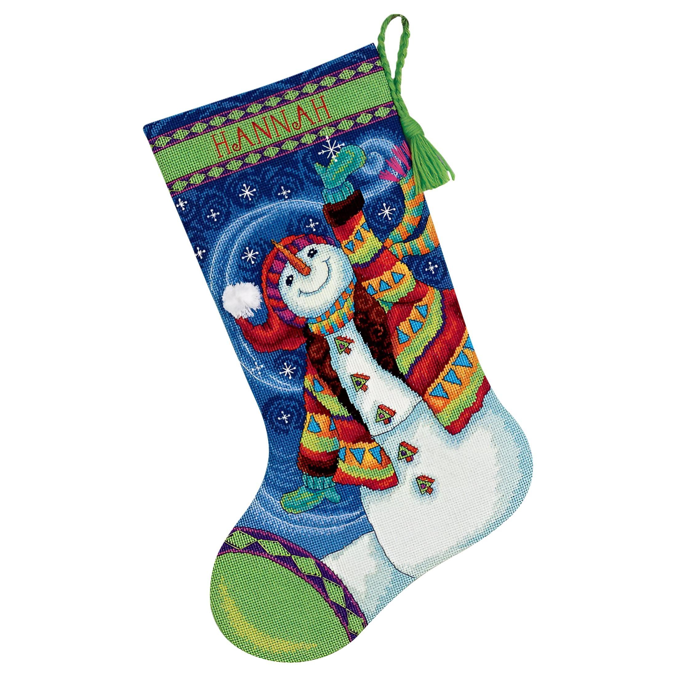 Happy Snowman Needlepoint Stocking Kit with Wool and Thread