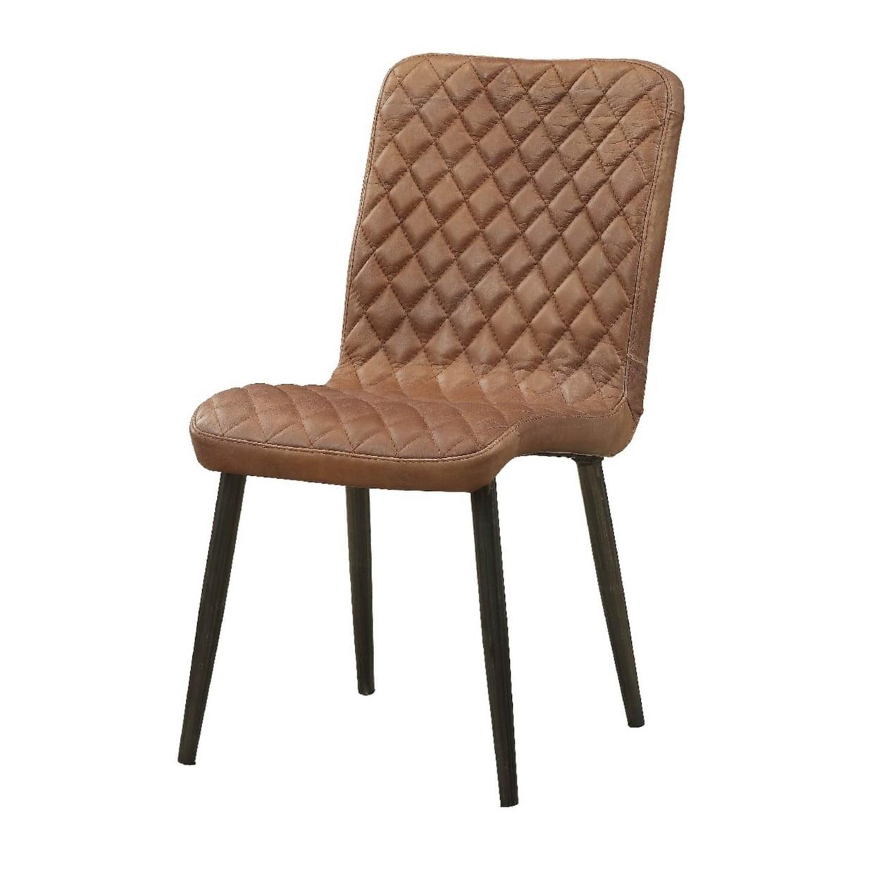 Low-Profile Vintage Chocolate Leather Side Chair with Metal Legs