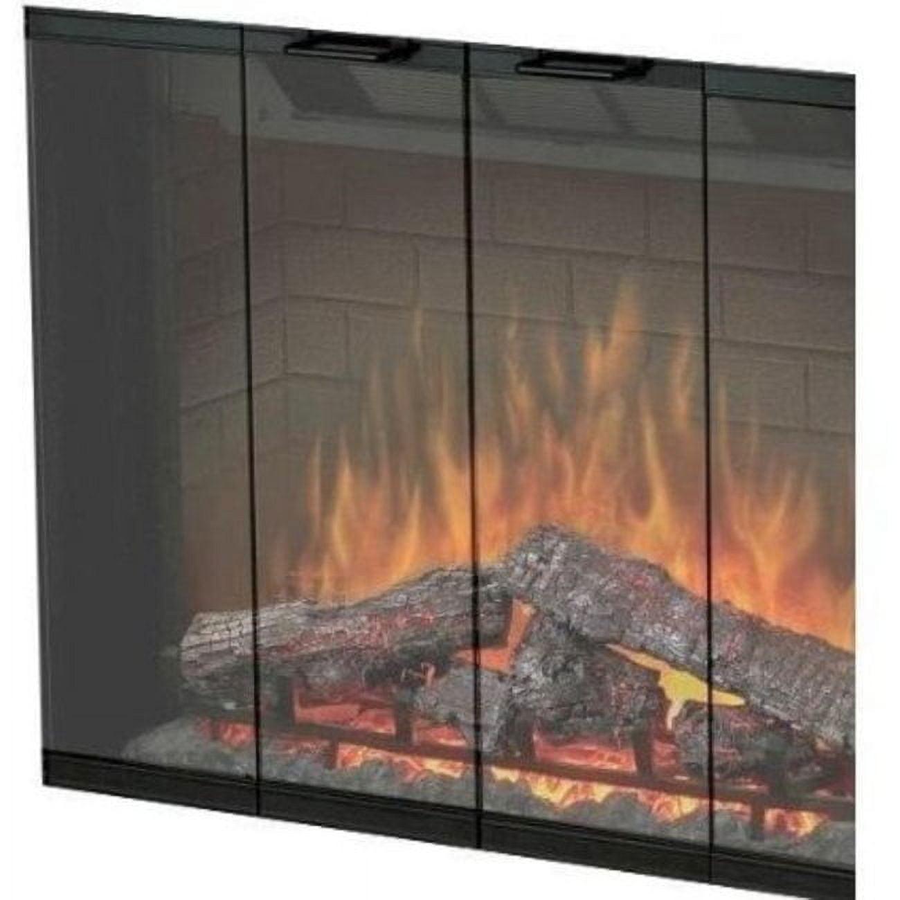 Black Glass Bi-Fold Door Electric Fireplace Insert