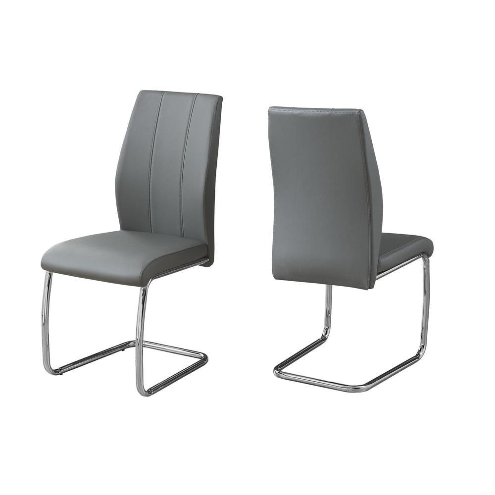 High Back Grey Leather Upholstered Side Chair with Metal Base