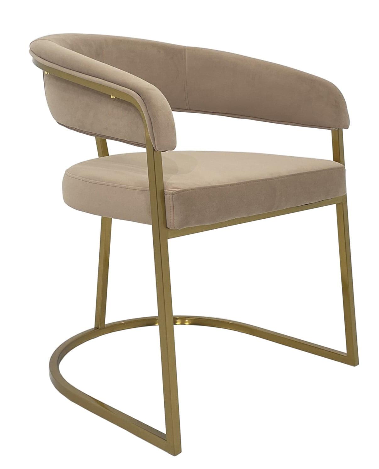 Taupe Velvet Upholstered Dining Chair with Gold Metal Legs