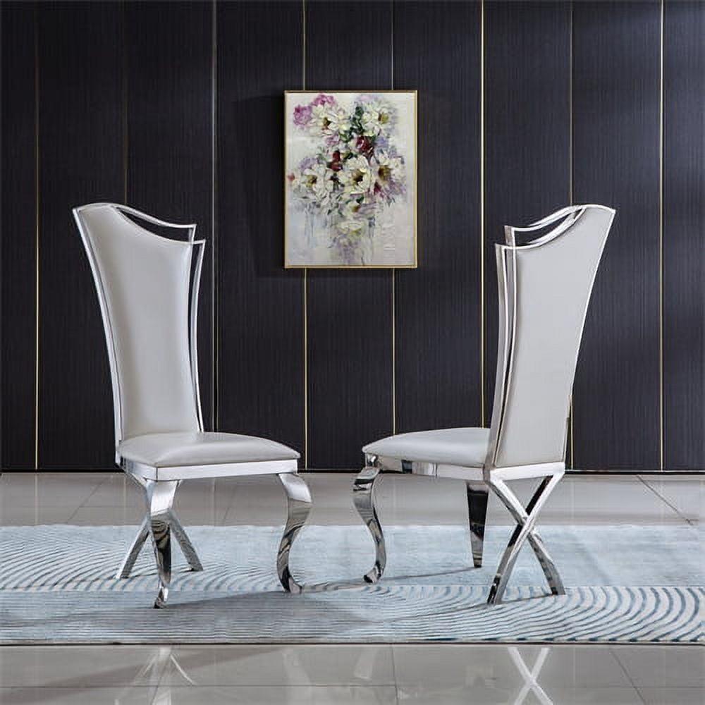 Leatherette Unique Design Backrest Dining Chair With Stainless Steel Legs