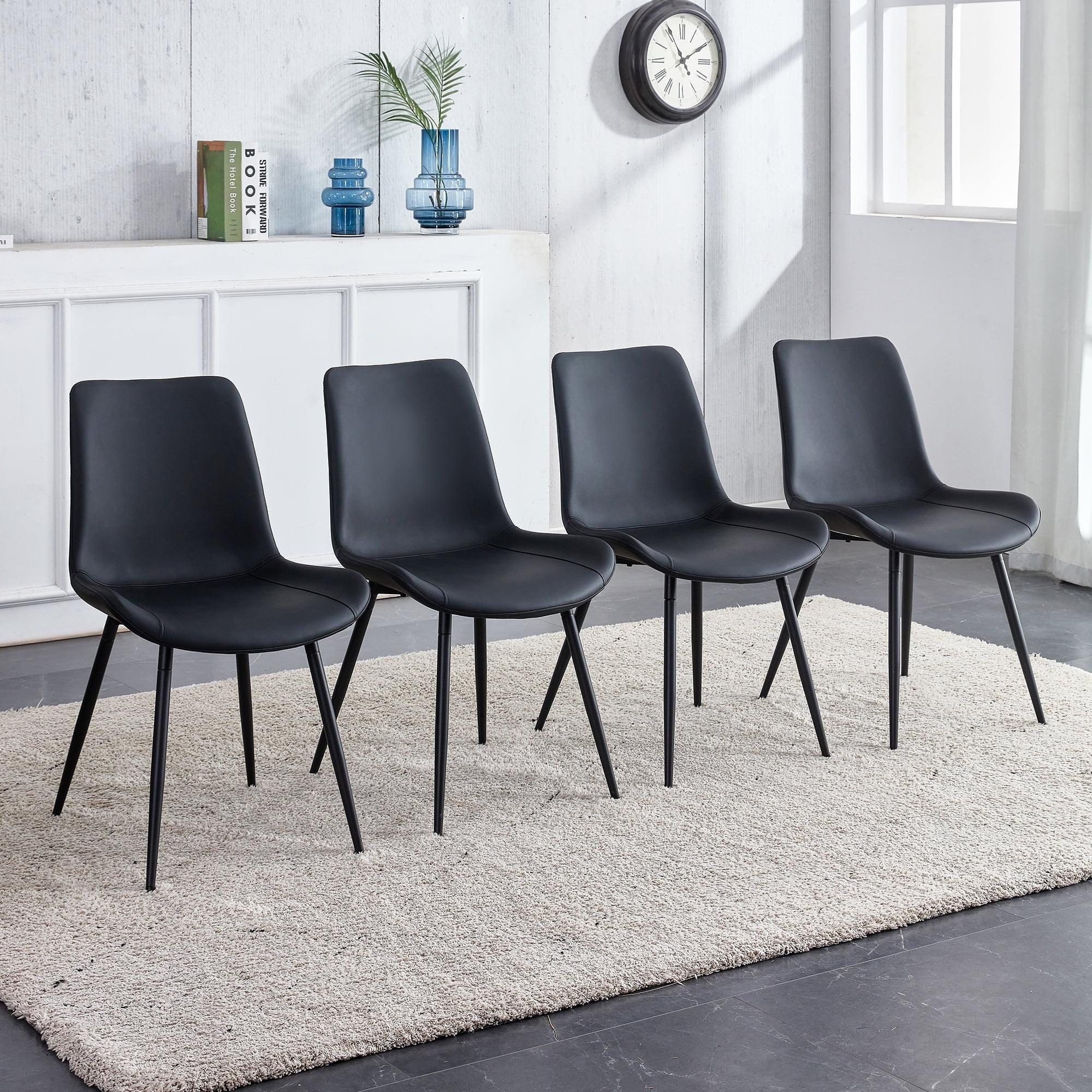 Set of 4 Black Faux Leather Upholstered Side Chairs with Metal Legs