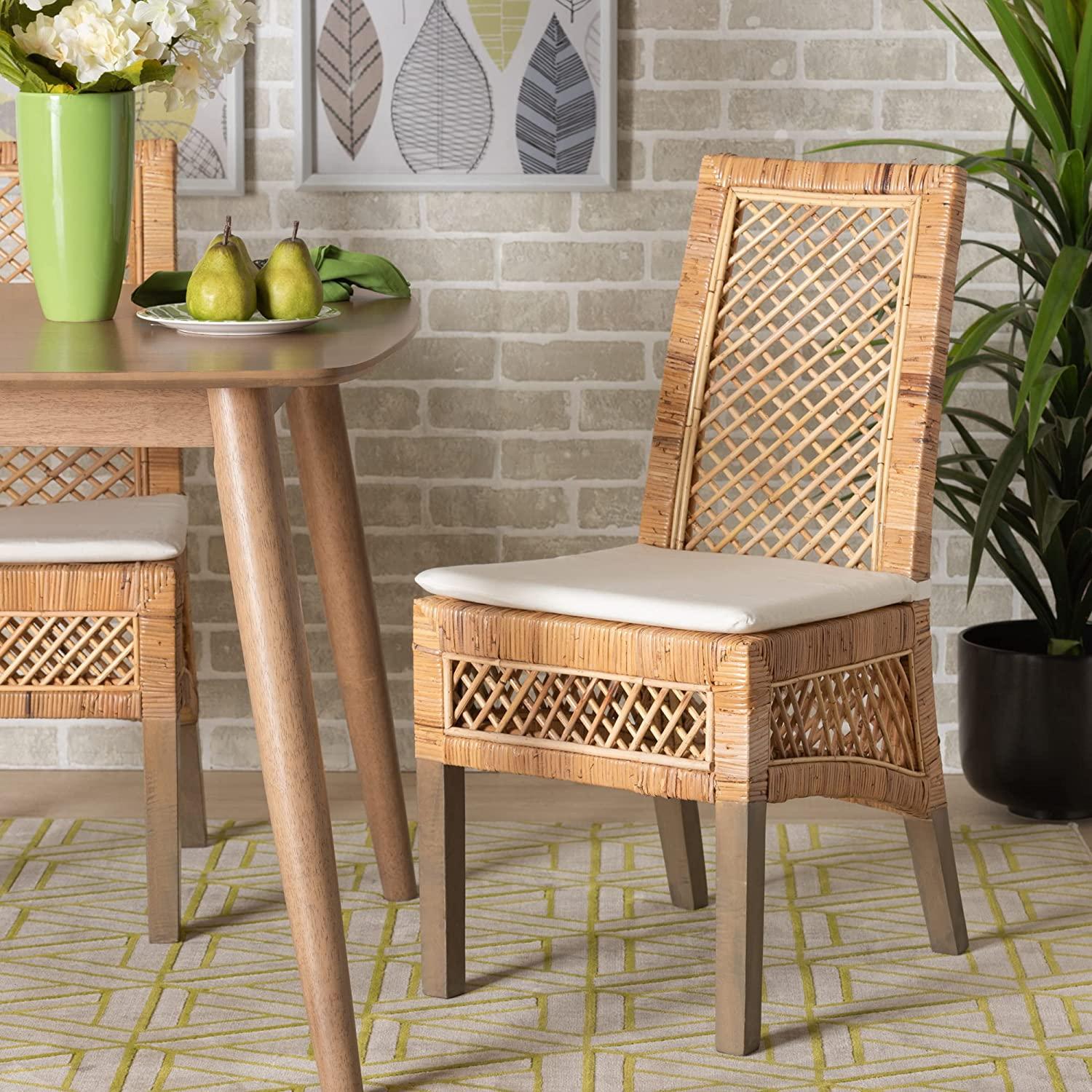 Cross Back Rattan Side Chair in Natural Brown