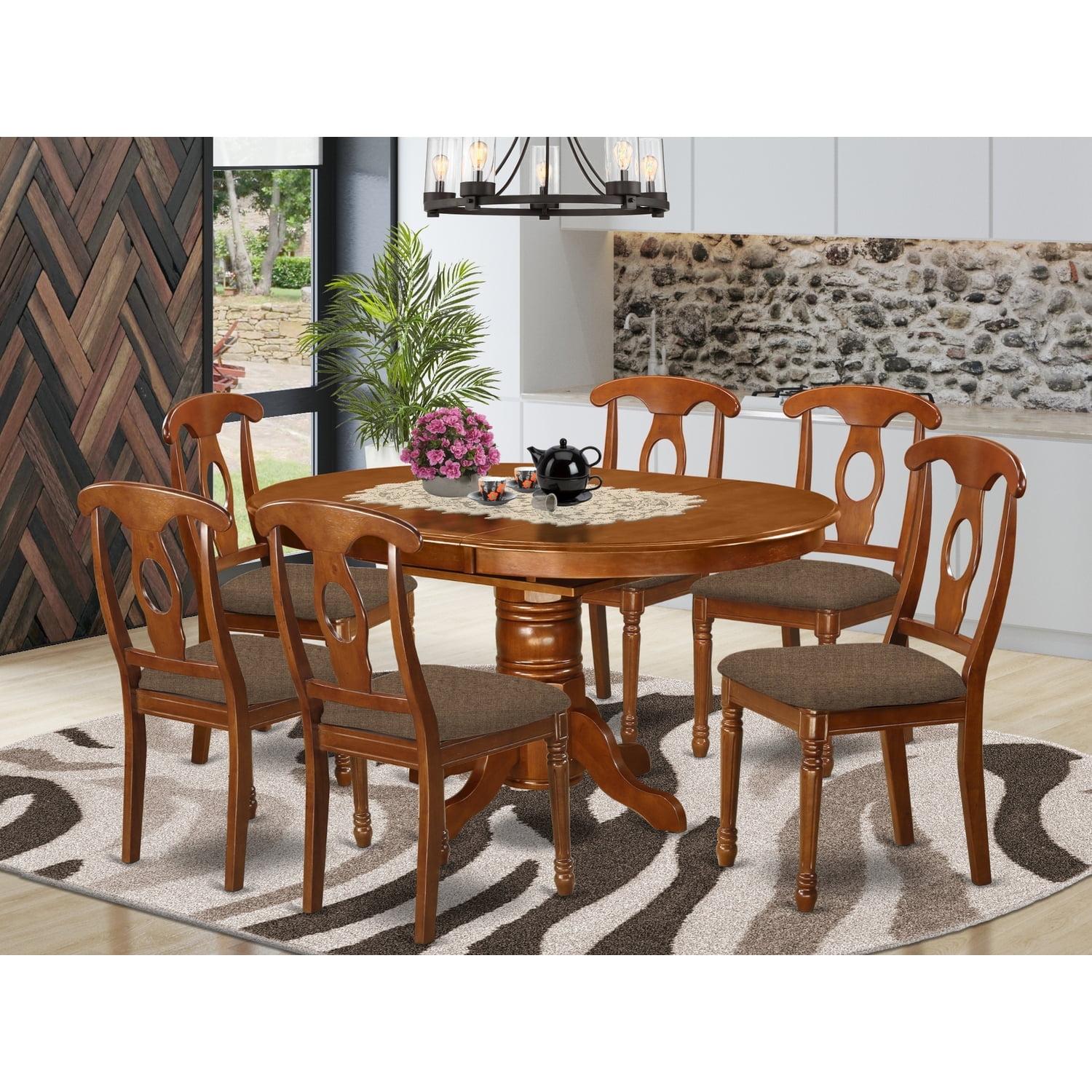 Saddle Brown Oval Wood Dining Table Set with 6 Chairs