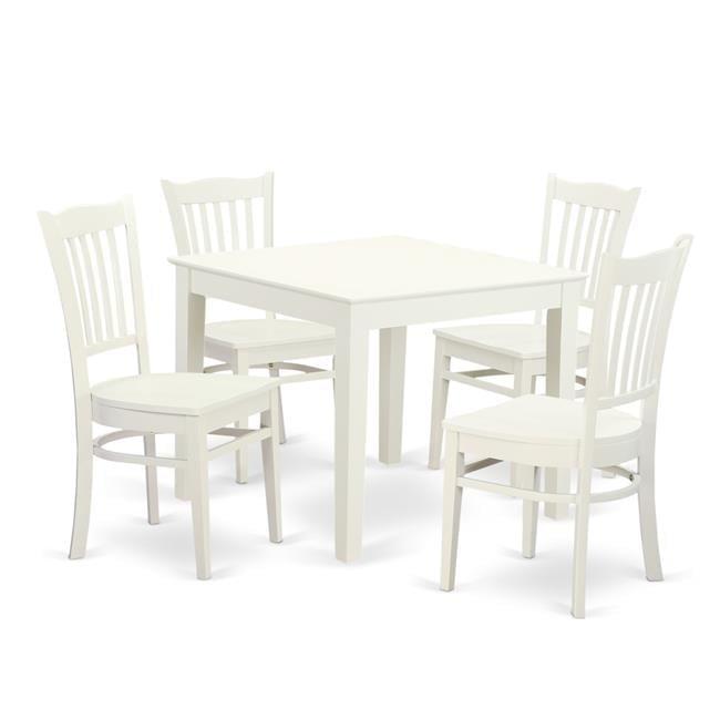 Dining Set - Oxford Kitchen Table & Four Solid Wood Chairs, Linen White - 5 Piece
