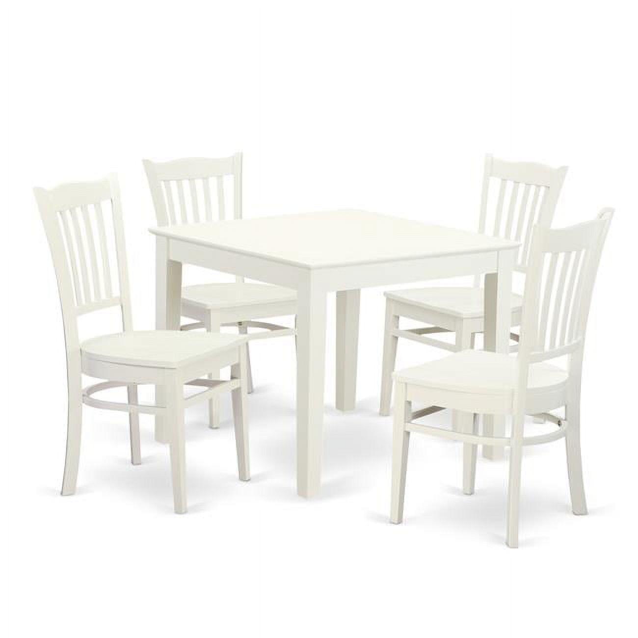 Linen White Solid Wood 5-Piece Square Dining Set with Slatted Chairs