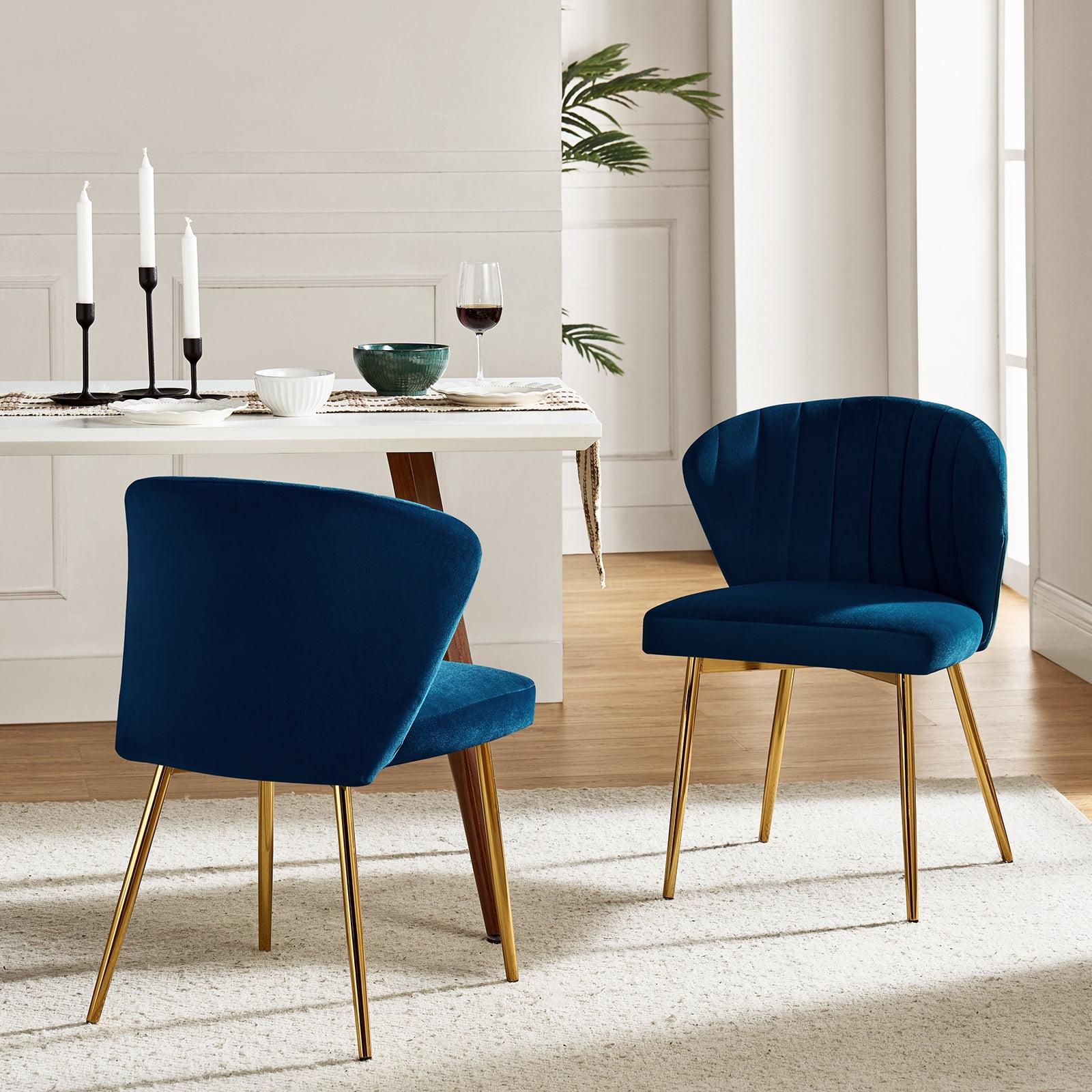 Home Velvet Dining Chairs Set of 2 Upholstered Wingback Accent Side Chairs Metal Legs Living Room Kitchen Navy