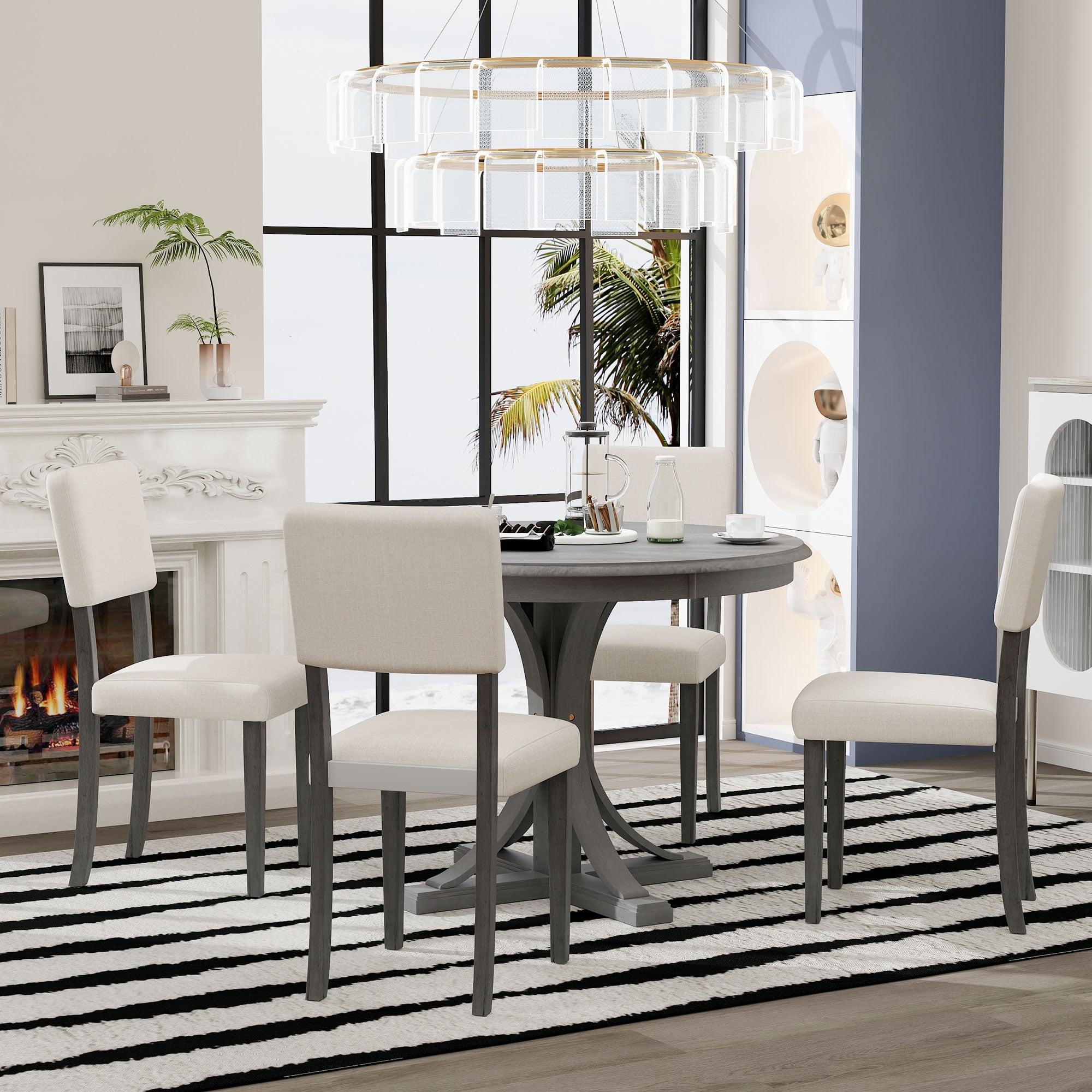 Dark Gray Round Bistro Table Set with 4 Upholstered Chairs