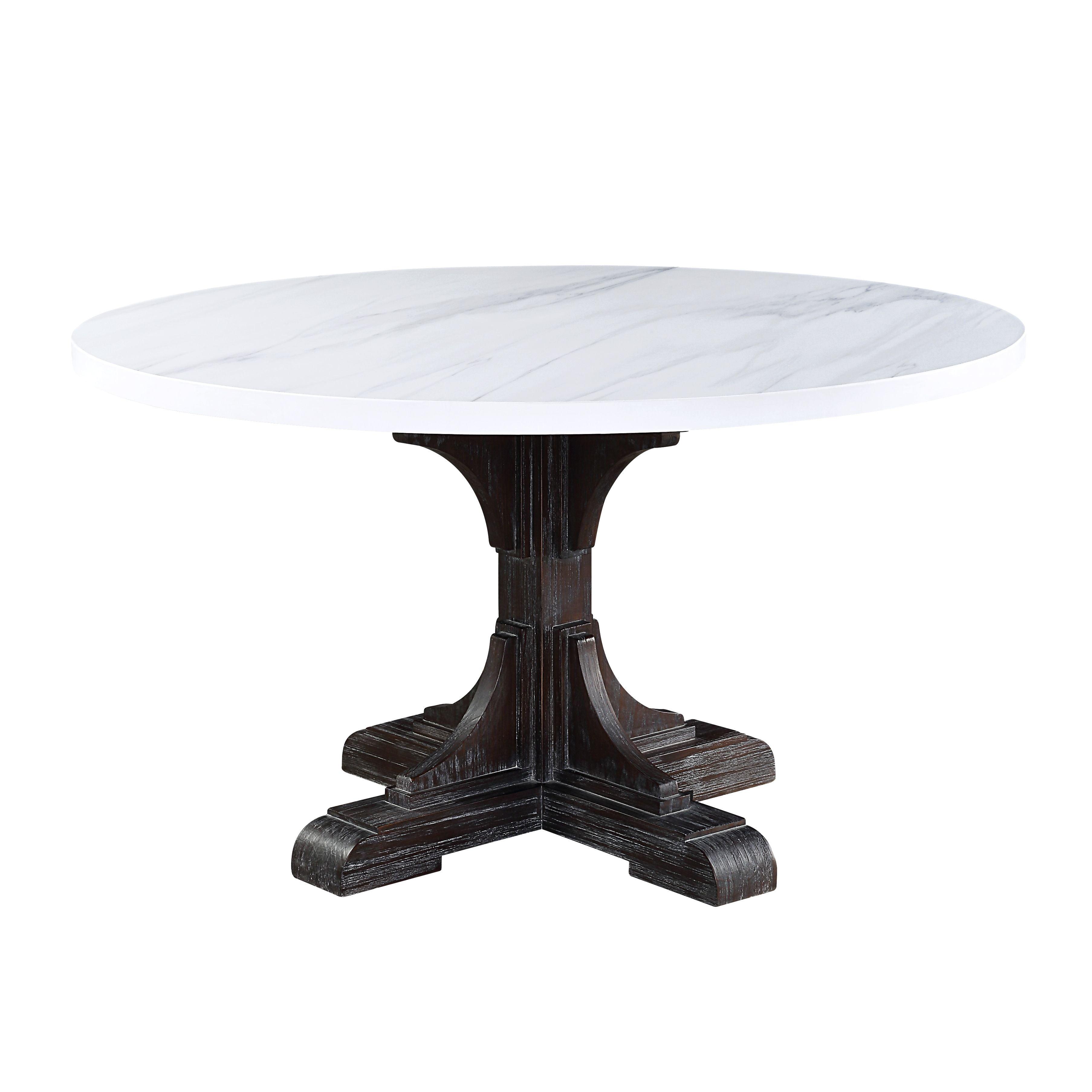 Transitional 54" Round Reclaimed Wood & White Marble Dining Table