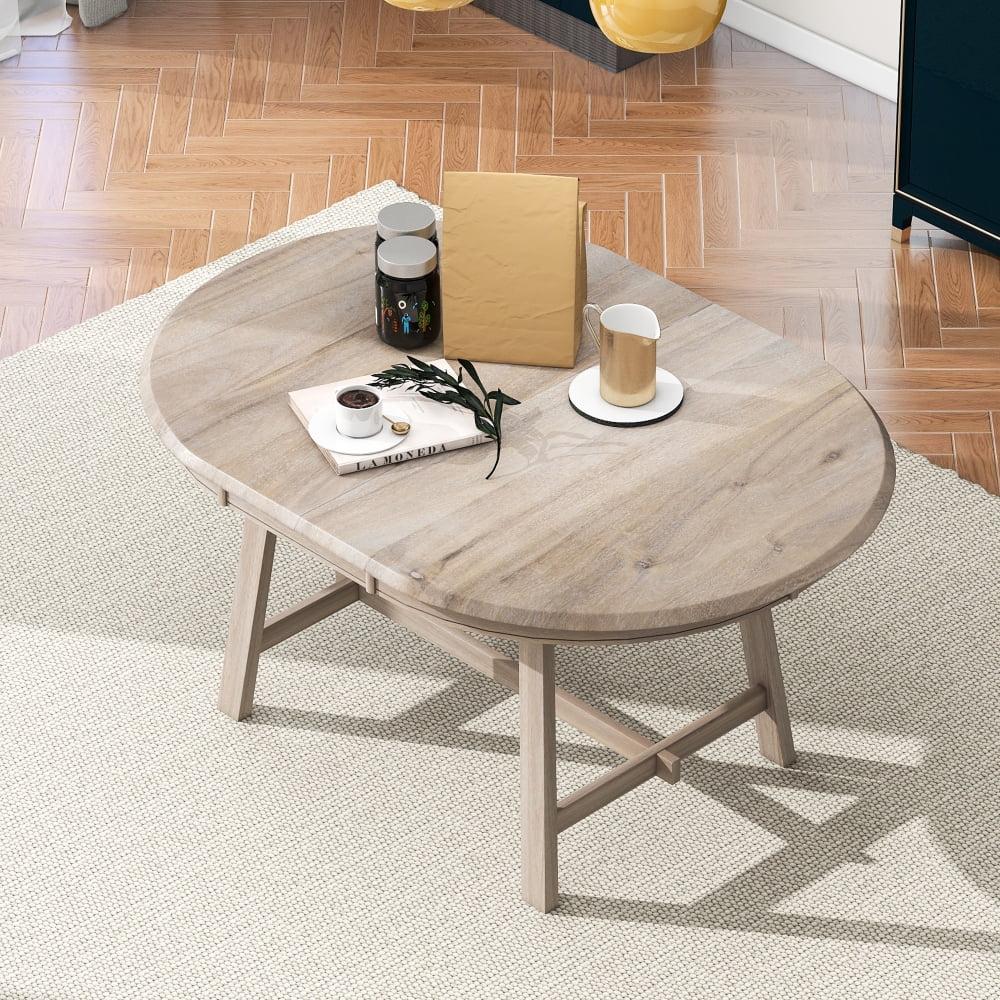 Natural Wood Wash Round Extendable Farmhouse Dining Table