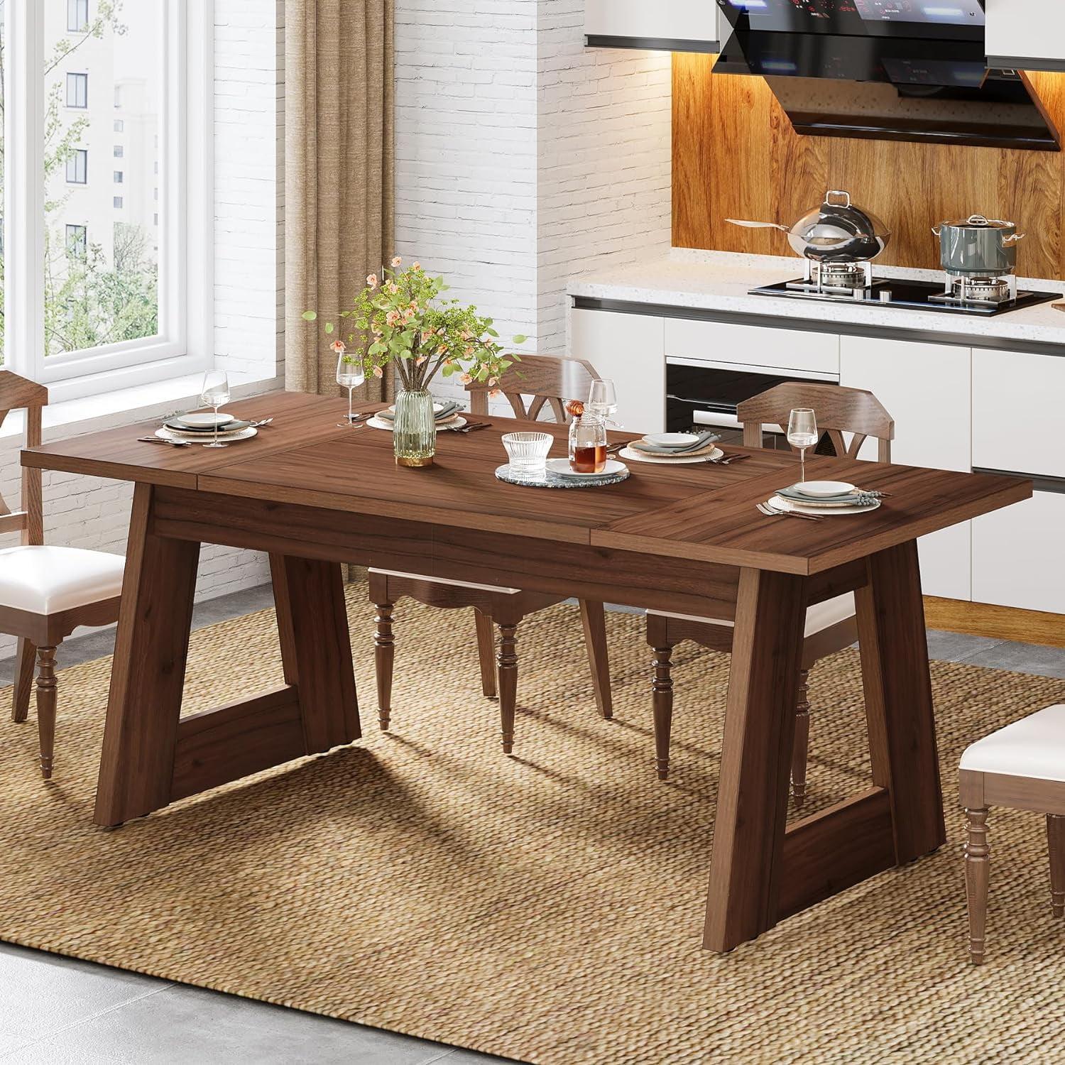 63-Inch Rustic Brown Rectangular Reclaimed Wood Dining Table