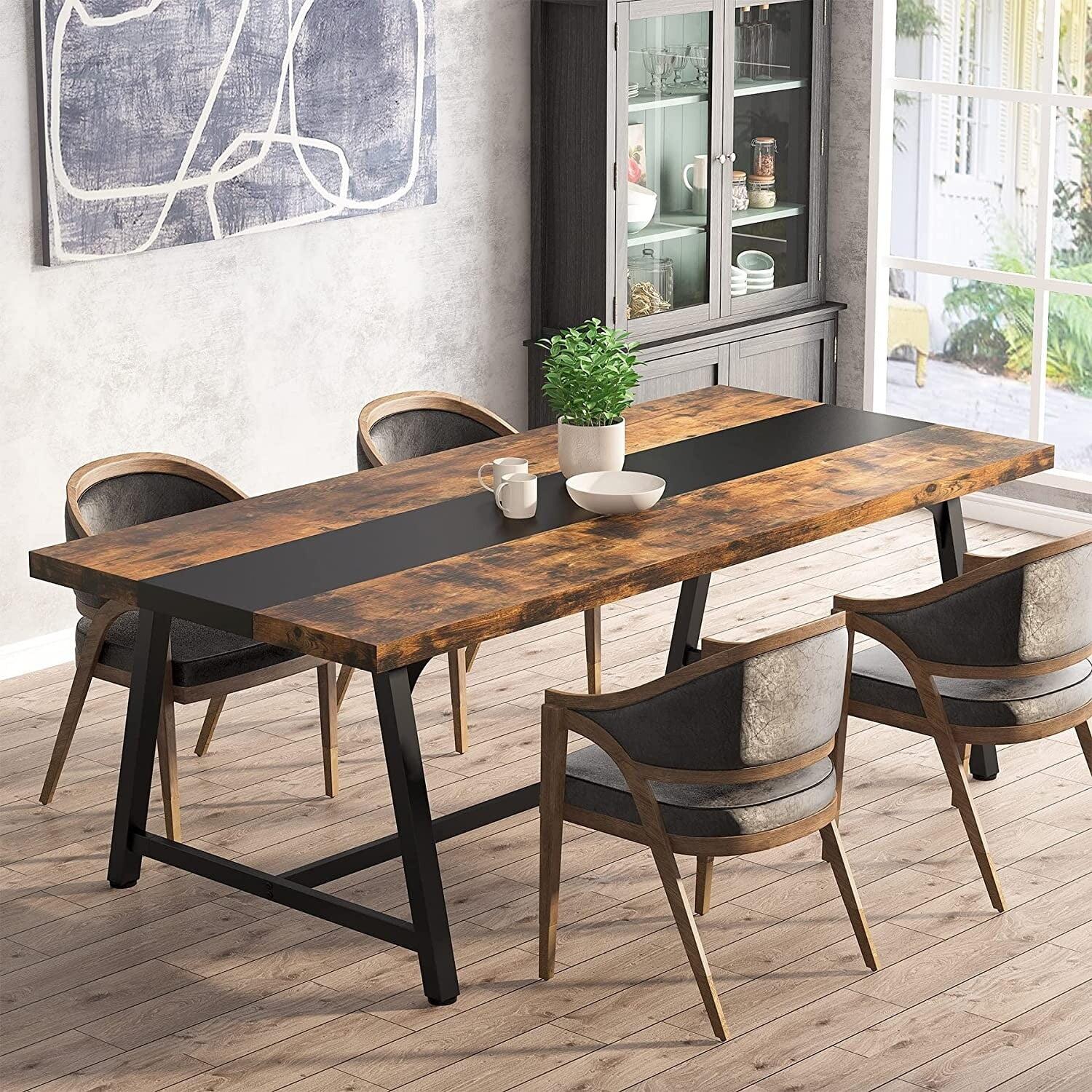 Rustic Brown Reclaimed Wood Rectangular Dining Table for 8