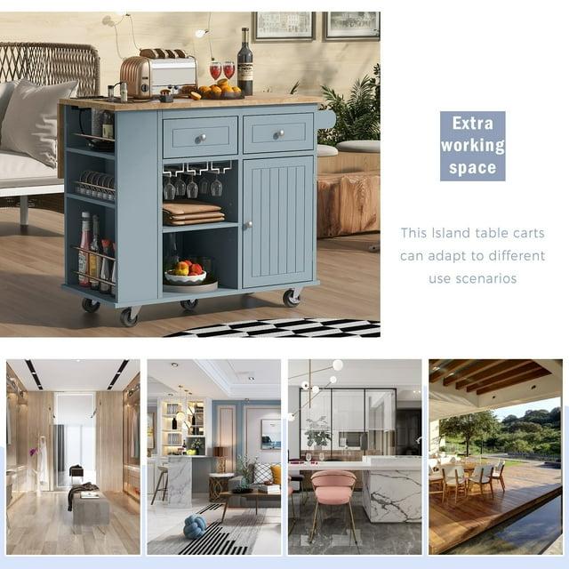 Dining Tables w/ Drop Leaf & Power Outlet Open Storage Kitchen Island Blue