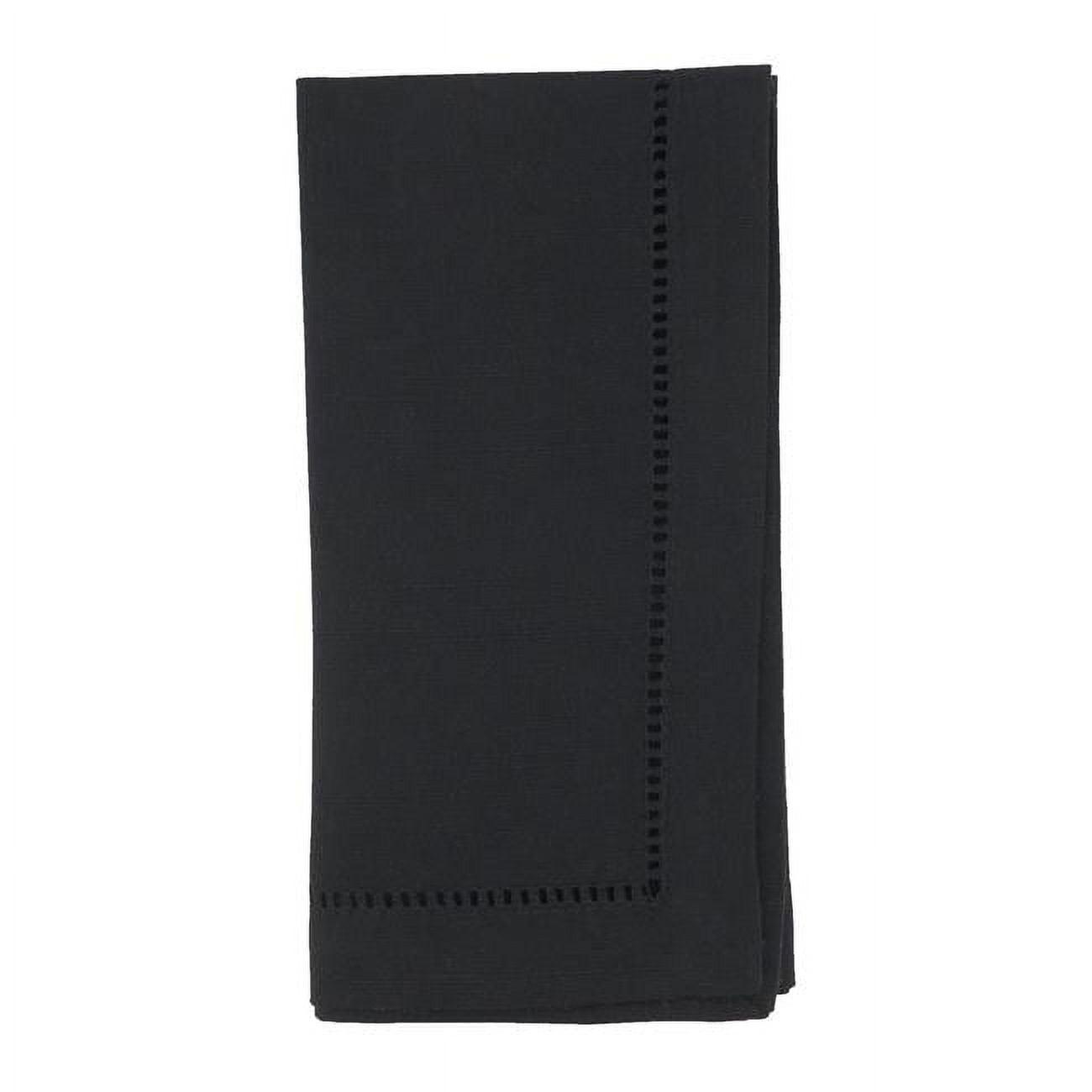 Black Polyester Dinner Napkins with Hemstitched Border, Set of 12