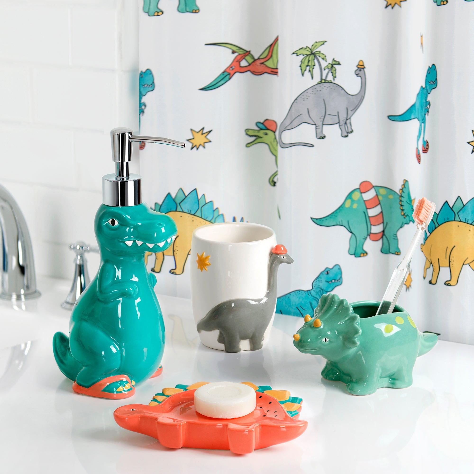 Dinosaur Ceramic 4-Piece Kids' Bathroom Accessory Set