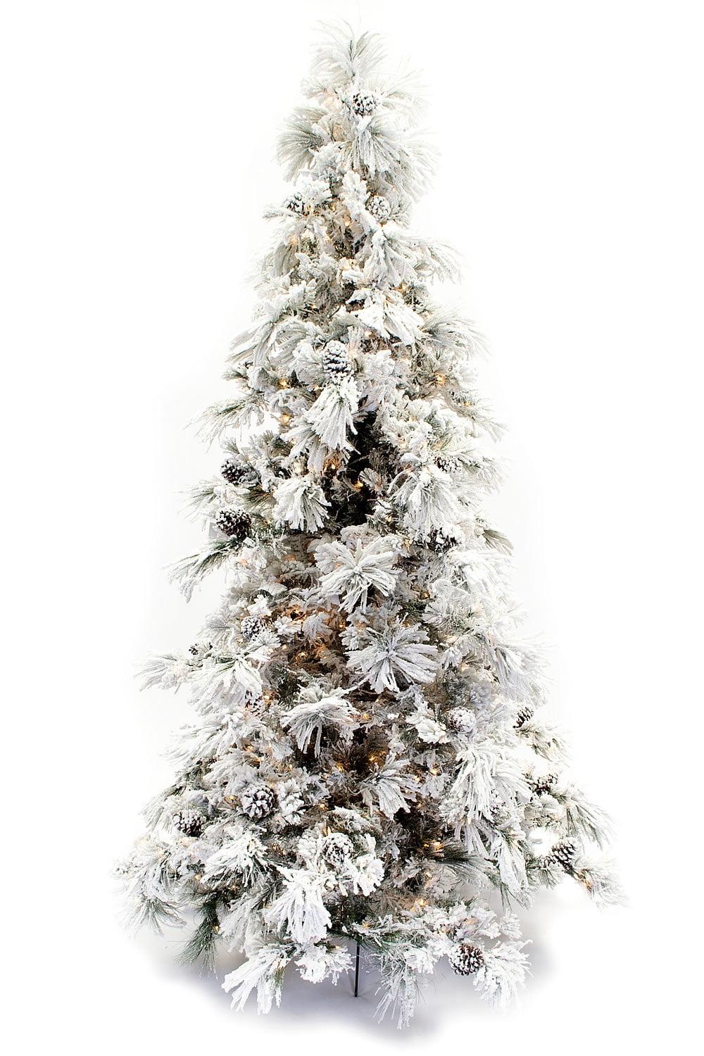 Winter Whisper 9' White Flocked Pine Christmas Tree with Lights