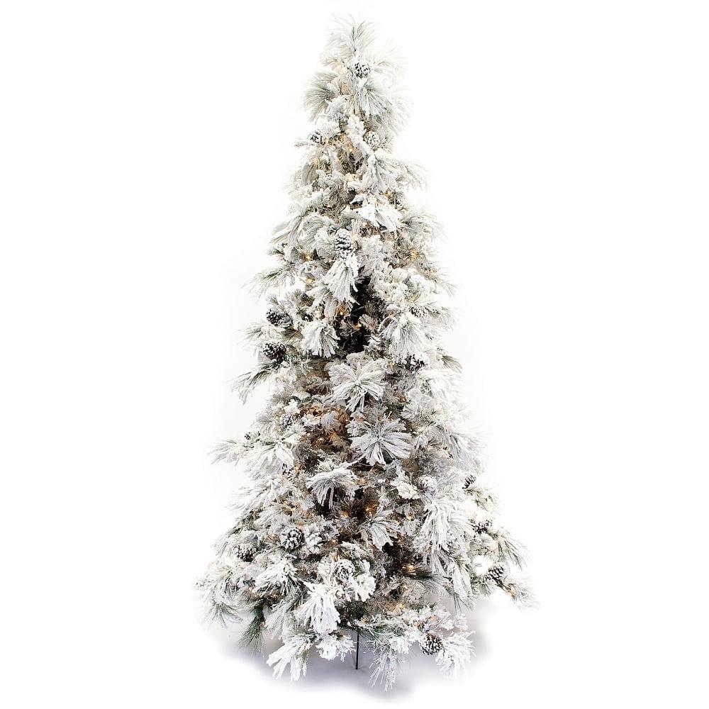 Direct Export 9' Flocked Pine Long Needle Prelit Artificial Christmas Tree