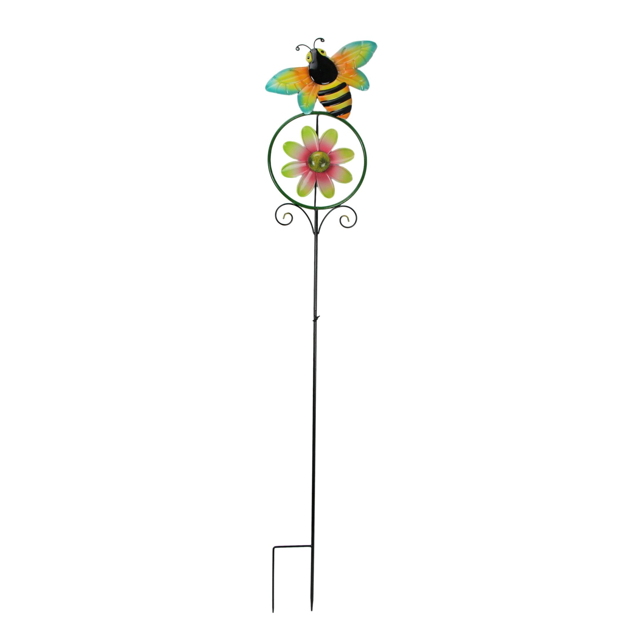 55-Inch Bumble Bee Flower Kinetic Wind Spinner Garden Stake