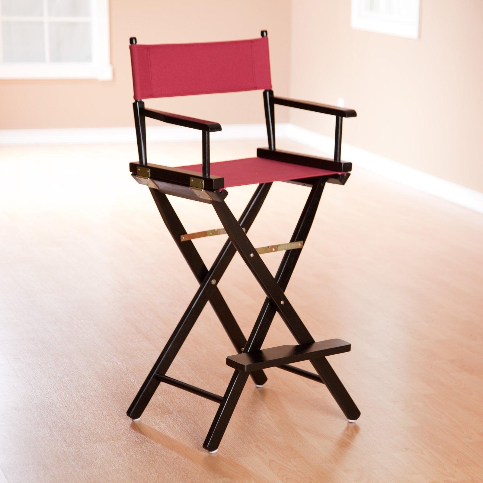 Classic White Wood Director's Chair with Burgundy Canvas, 30" Bar Height