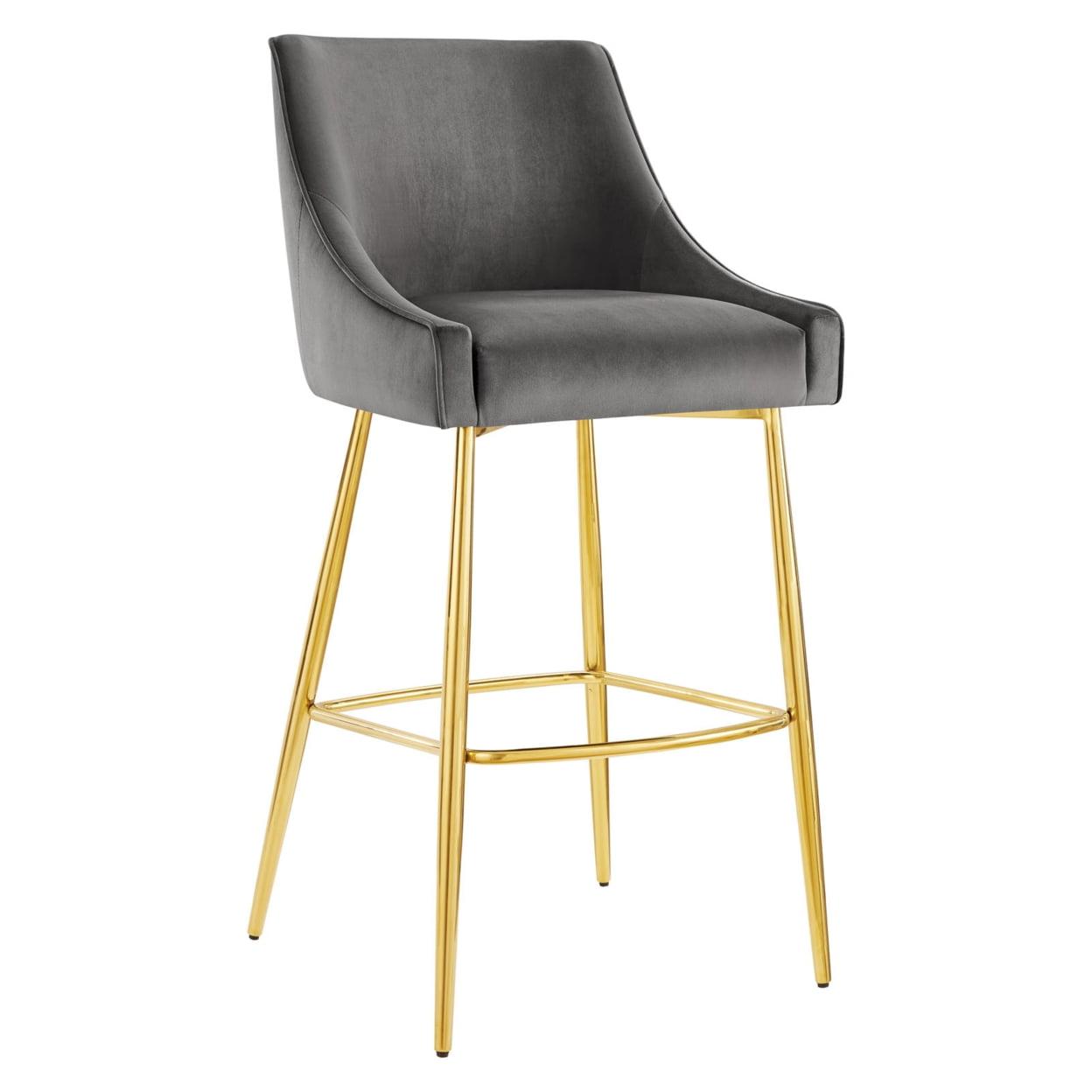 Discern 42" Gray Performance Velvet and Gold Metal Bar Stool