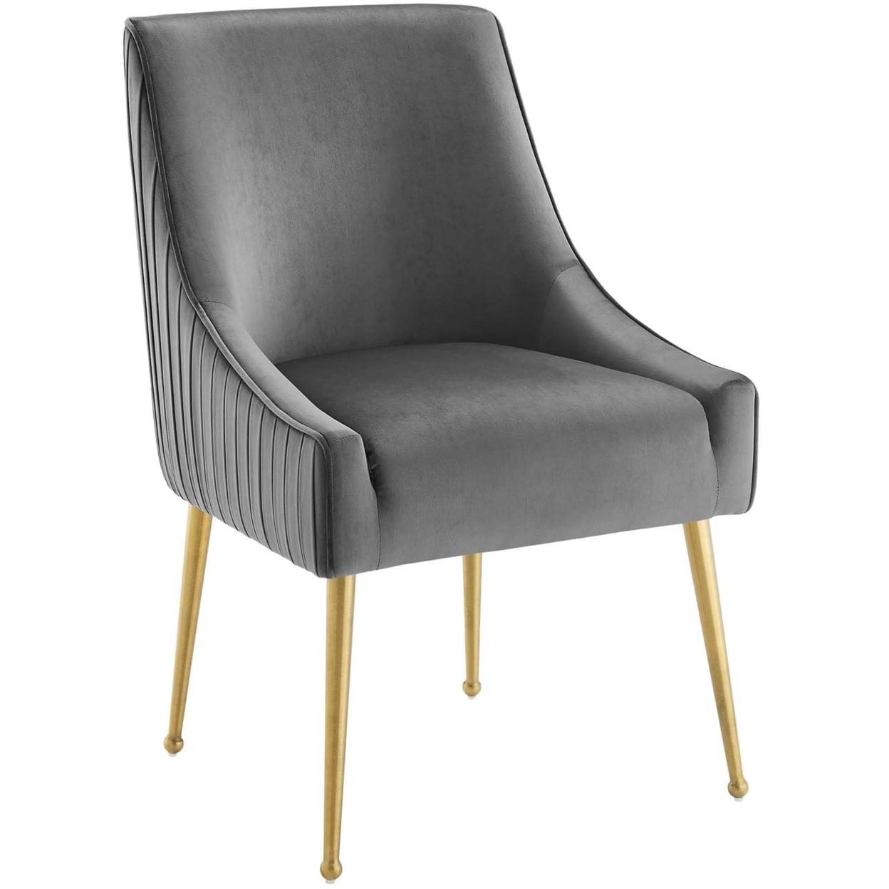 Elegance Brushed Gold & Gray Velvet Upholstered Side Chair