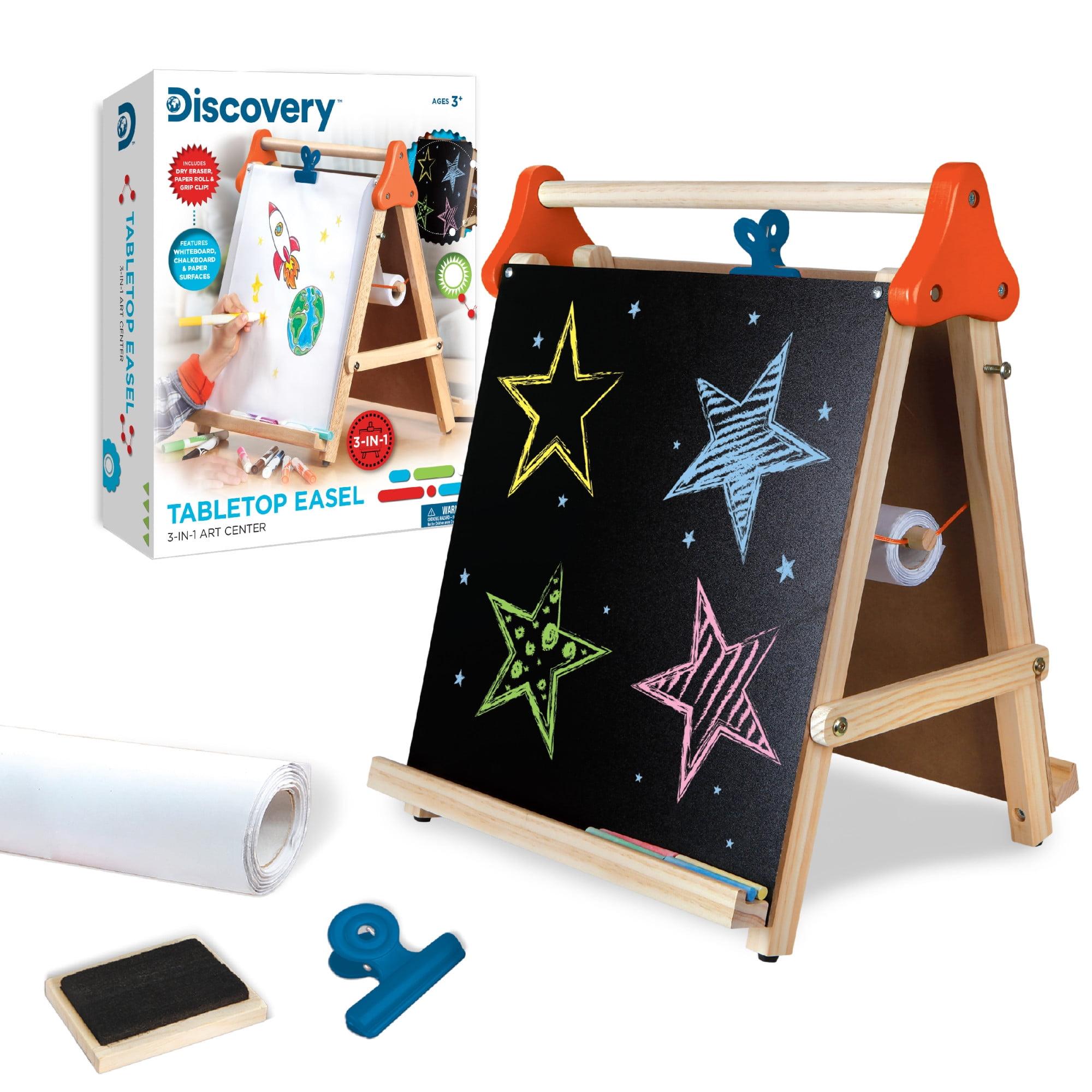 Discovery Kids Tabletop Easel 3-In-1 Art Center, with Whiteboard, Chalkboard And Paper Surfaces