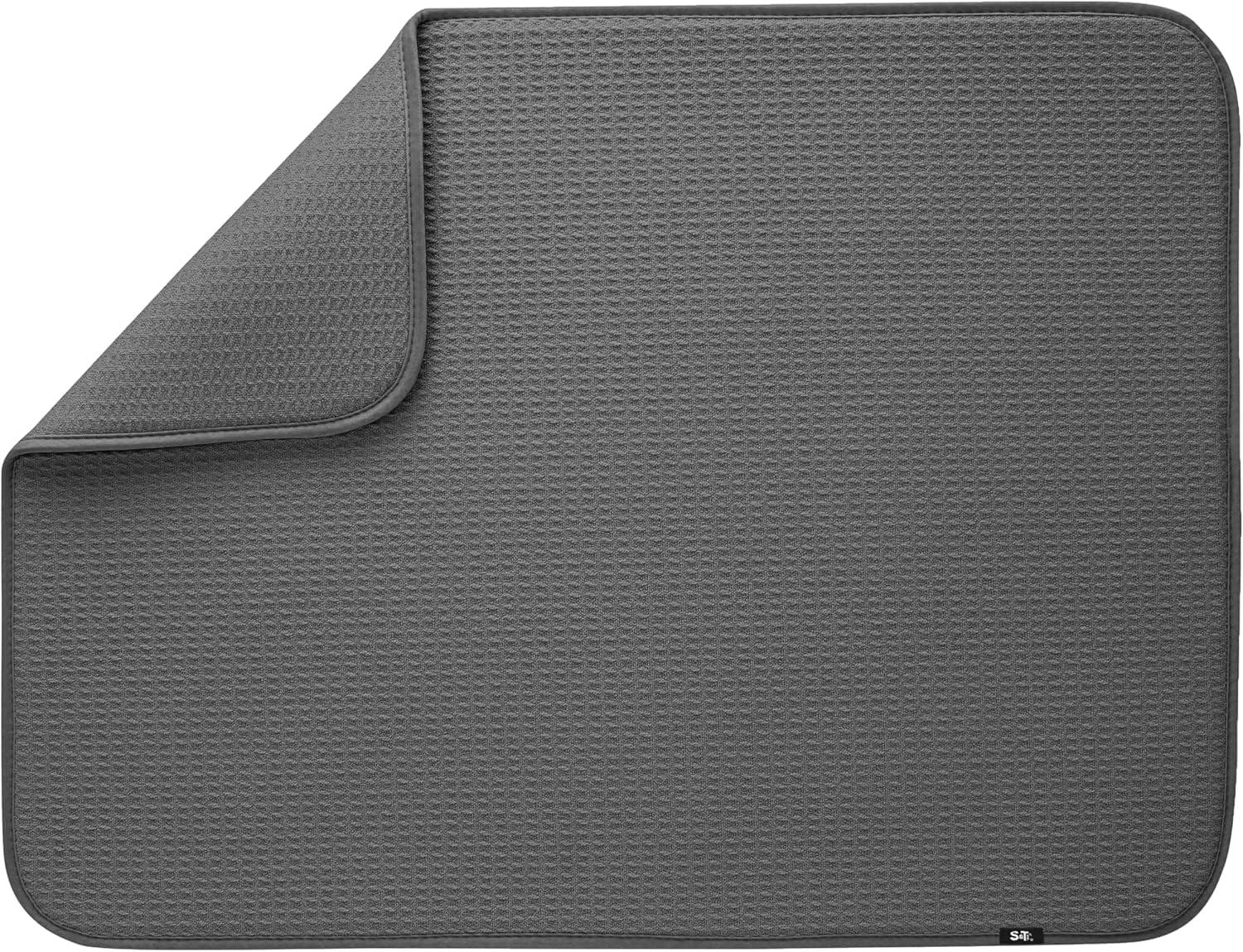 S&T INC. Dish Drying Mat XL, 18” x 24”, Absorbent Microfiber Kitchen Counter Mat, Dish Drying Pad for Dishes, Utensils, Pots and Pans, Extra Large, Charcoal