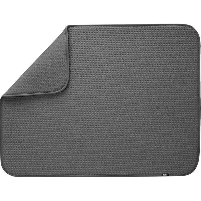 S&T INC. Dish Drying Mat XL, 18” x 24”, Absorbent Microfiber Kitchen Counter Mat, Dish Drying Pad for Dishes, Utensils, Pots and Pans, Extra Large, Charcoal