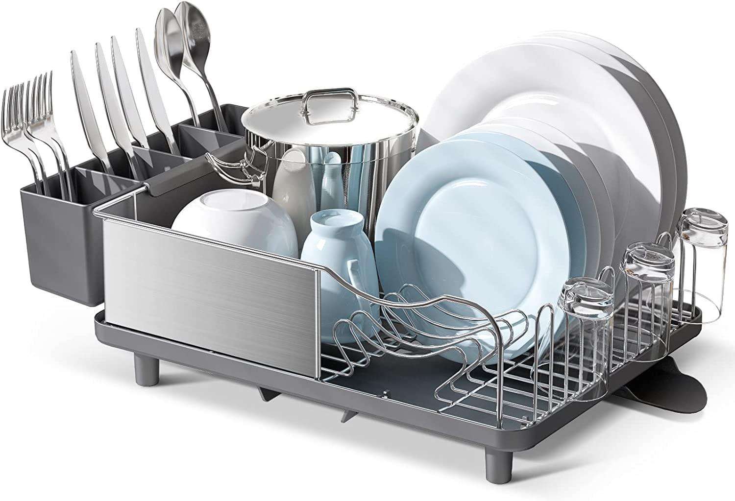 Gray Stainless Steel Dish Drying Rack with Utensil Cup