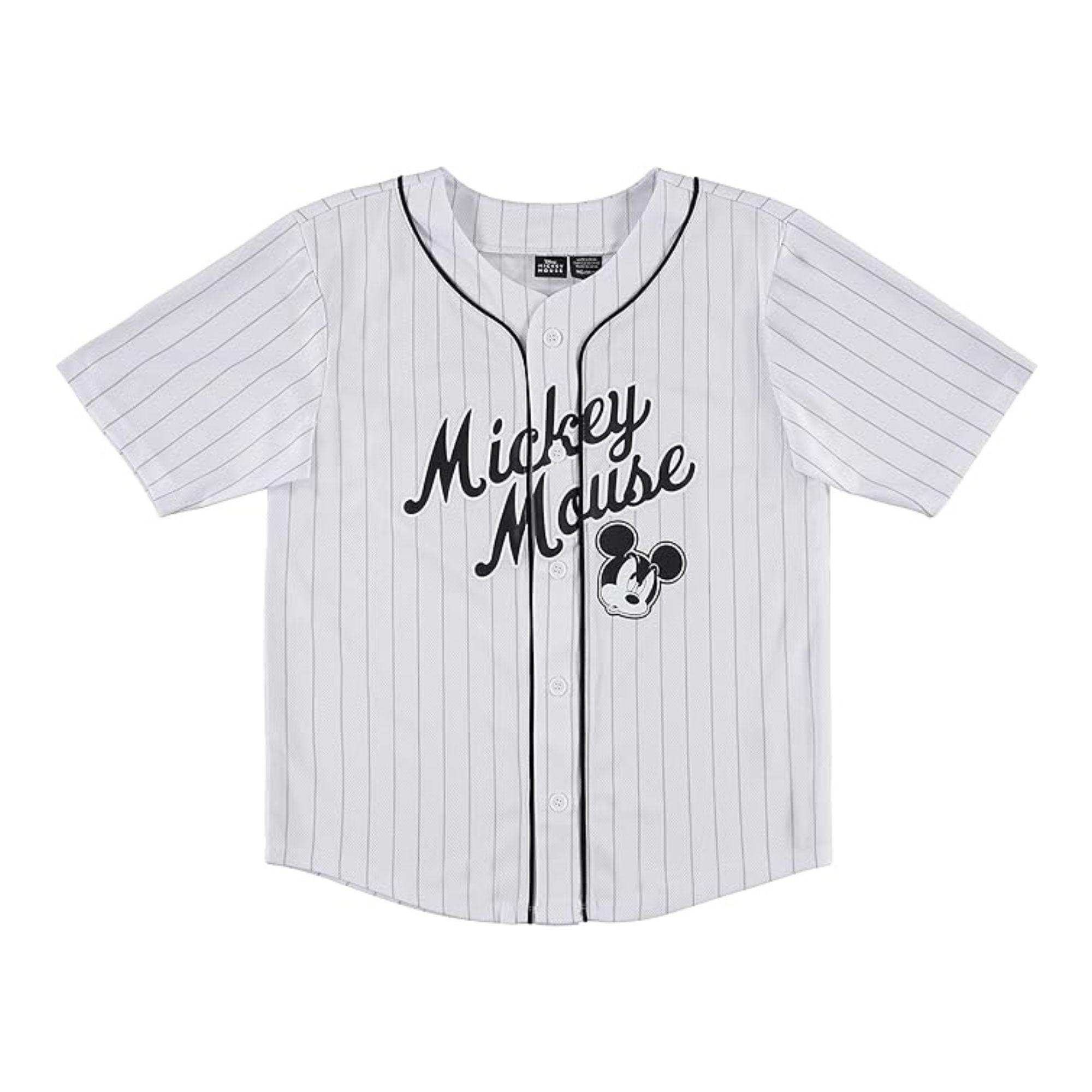 Boys Mickey Mouse Baseball Jersey - Boys Classic Mickey Mouse Mesh Button Down Baseball Jersey - Disney Mickey Mouse Fashion Shirt (White, Medium)