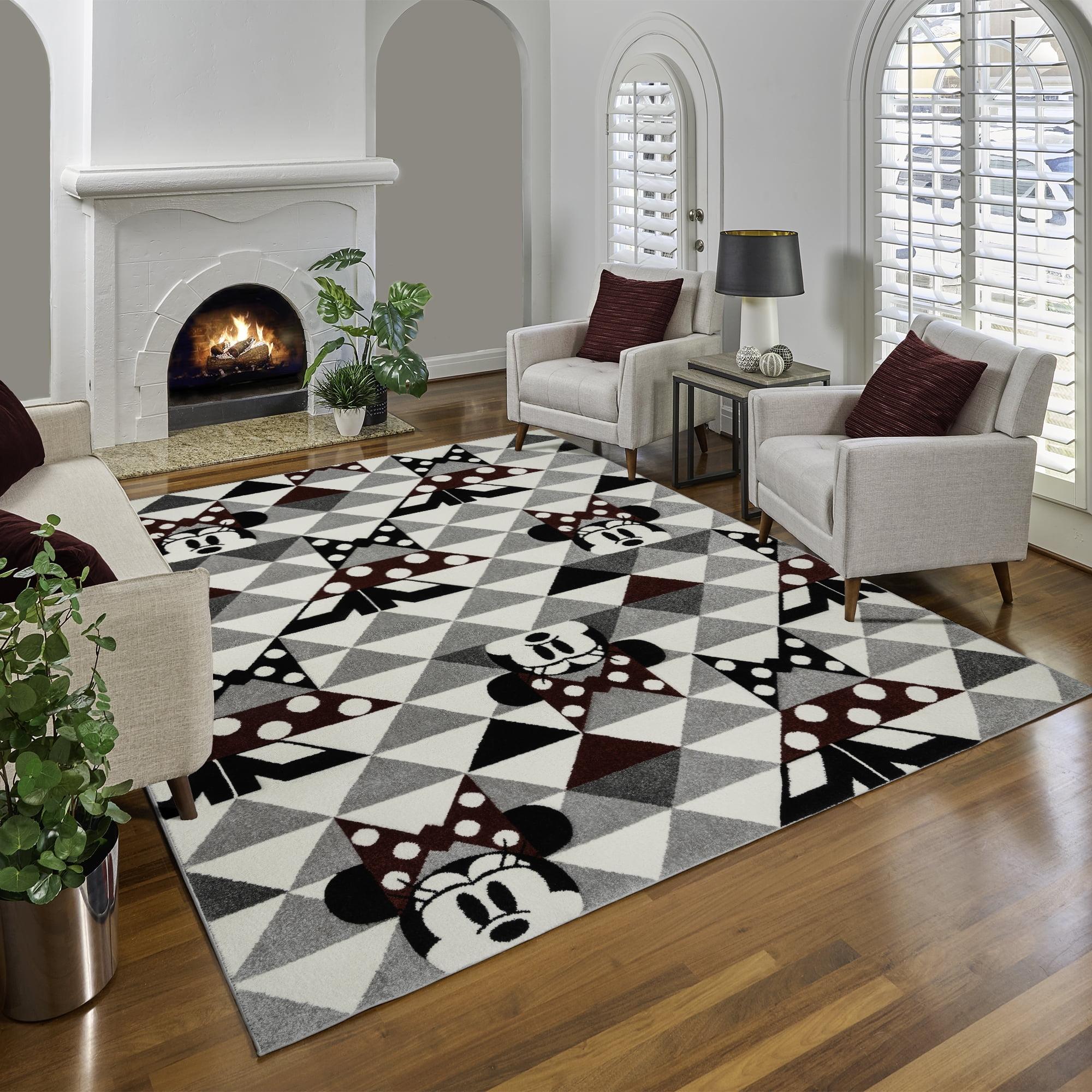 Disney Bravo Mickey Mouse Minnie Pyramids Modern Geometric Ivory/ Black/ Red Area Rug
