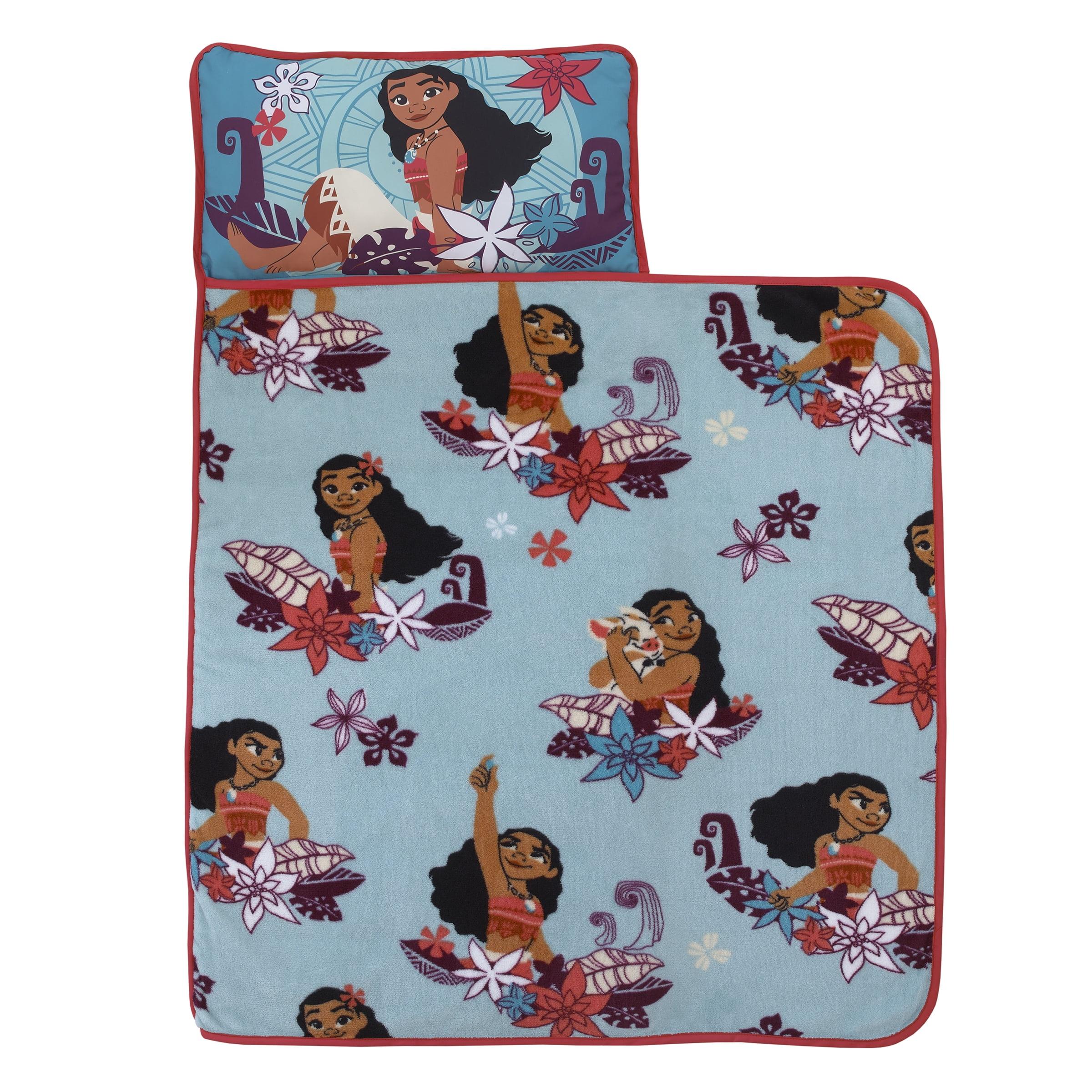 Disney Moana Feel The Waves Aqua, Coral and Violet with Pua Pig and Tropical Flowers Toddler Nap Mat
