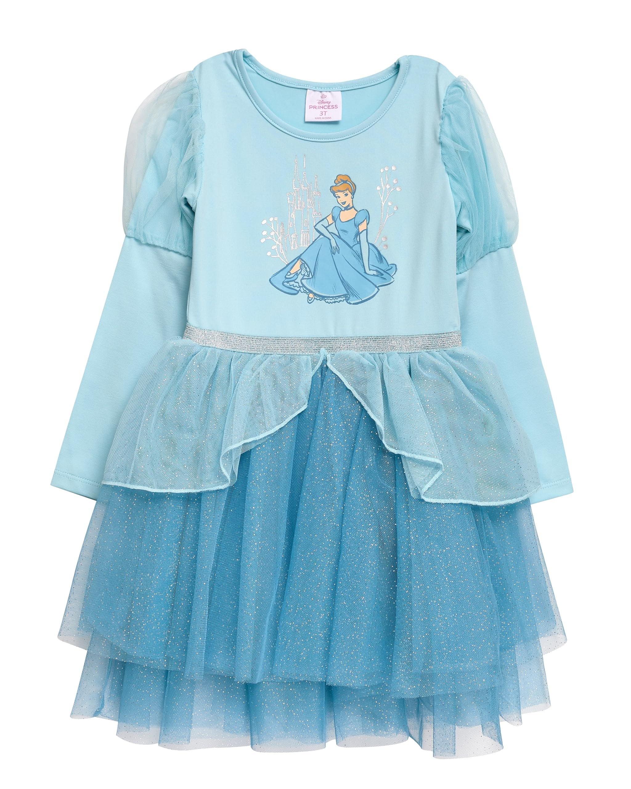 Disney Princess Cinderella Tutu Dress for Girls Glittery Layered Tutu Party Outfit Blue, 6X