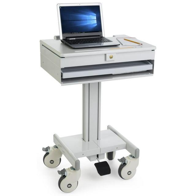 Displays2go Mobile Computer Carts, Locking Drawer, Height Adjustable, Steel, Plastic & MDF Construction – Gray (DWMDCOM) (DWMDC0M)