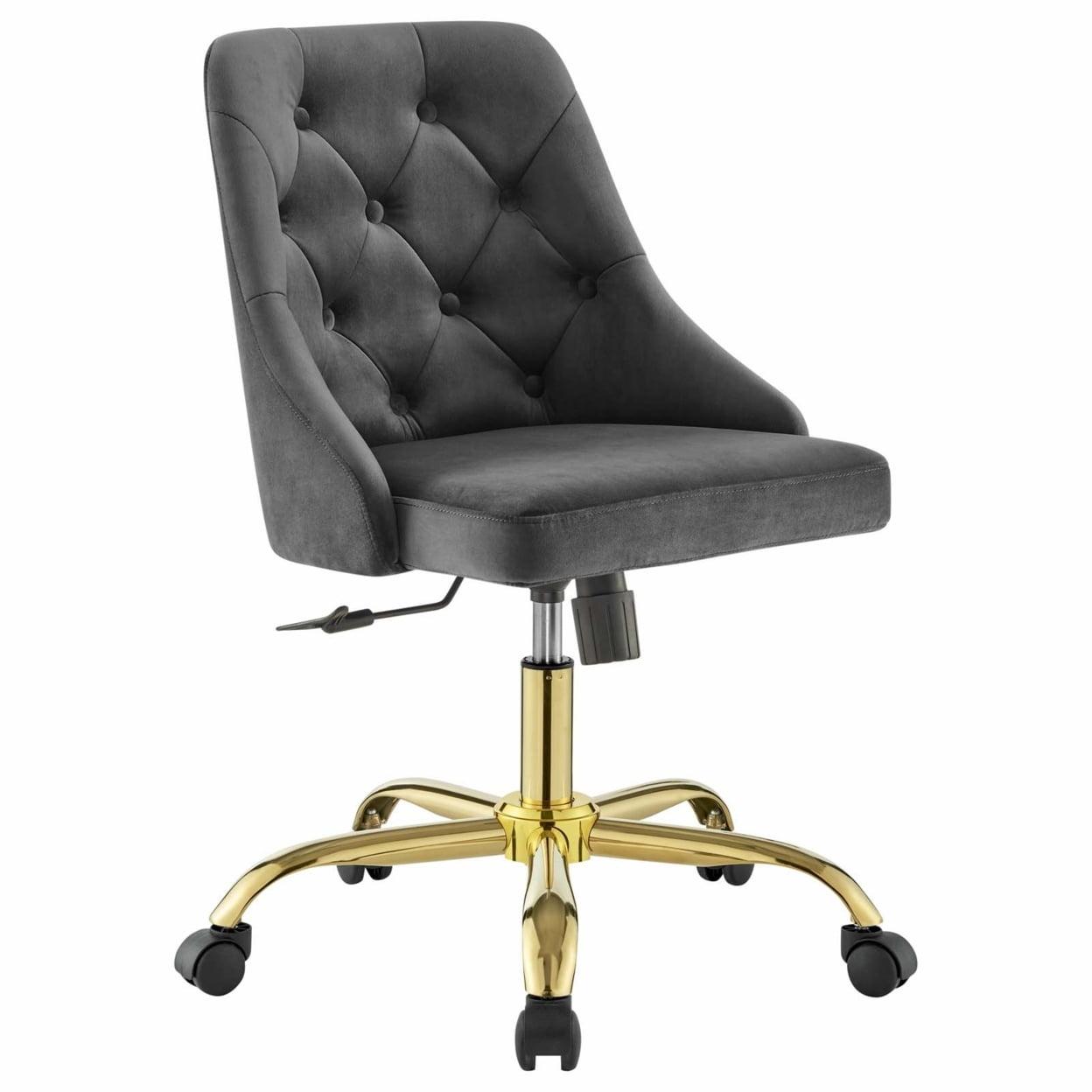 Gold Gray Velvet Swivel Task Chair with Metal Accents