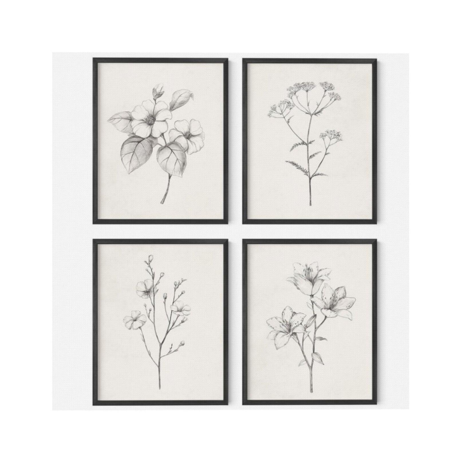 HAUS AND HUES Grey Floral Wall Art - Set of 4 Plant Posters for Wall Vintage, Botanical Prints, Black and White Wall Art Flower Pictures for Room Aesthetic, Farmhouse Bathroom Art (8x10, Unframed)