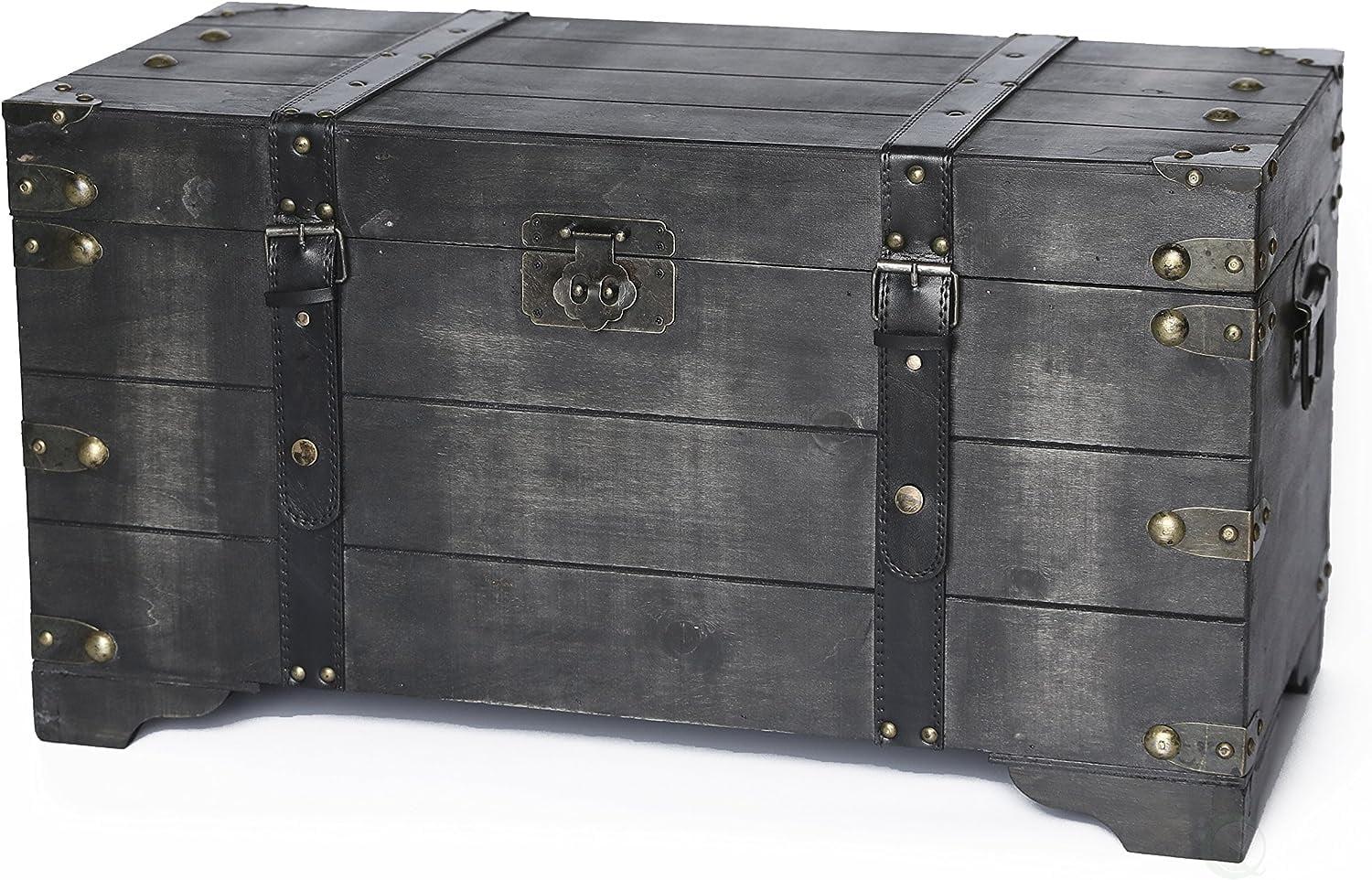 Vintiquewise Distressed Black Medium Wooden Storage Trunk