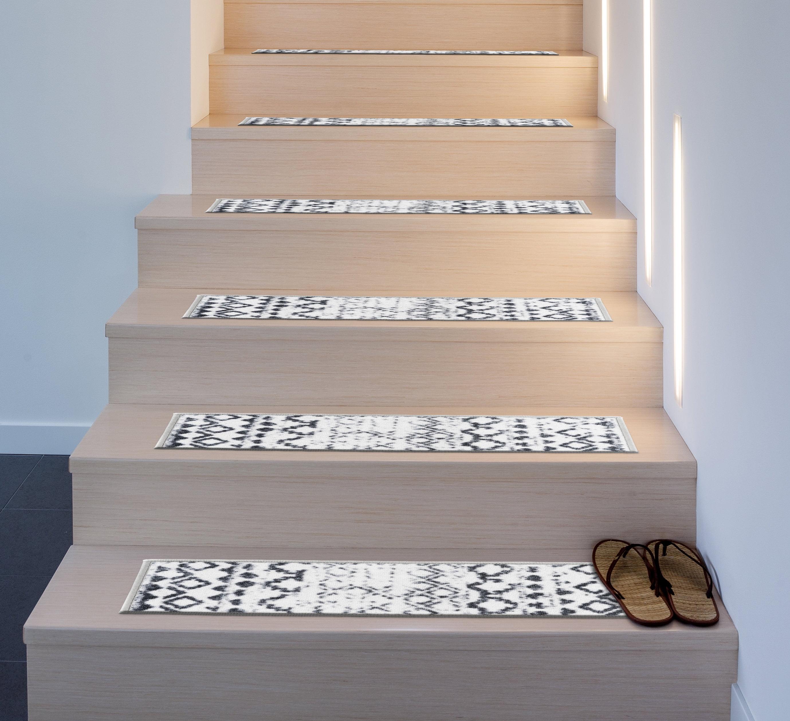 Distressed Black and White Bohemian Non-Slip Stair Treads Set