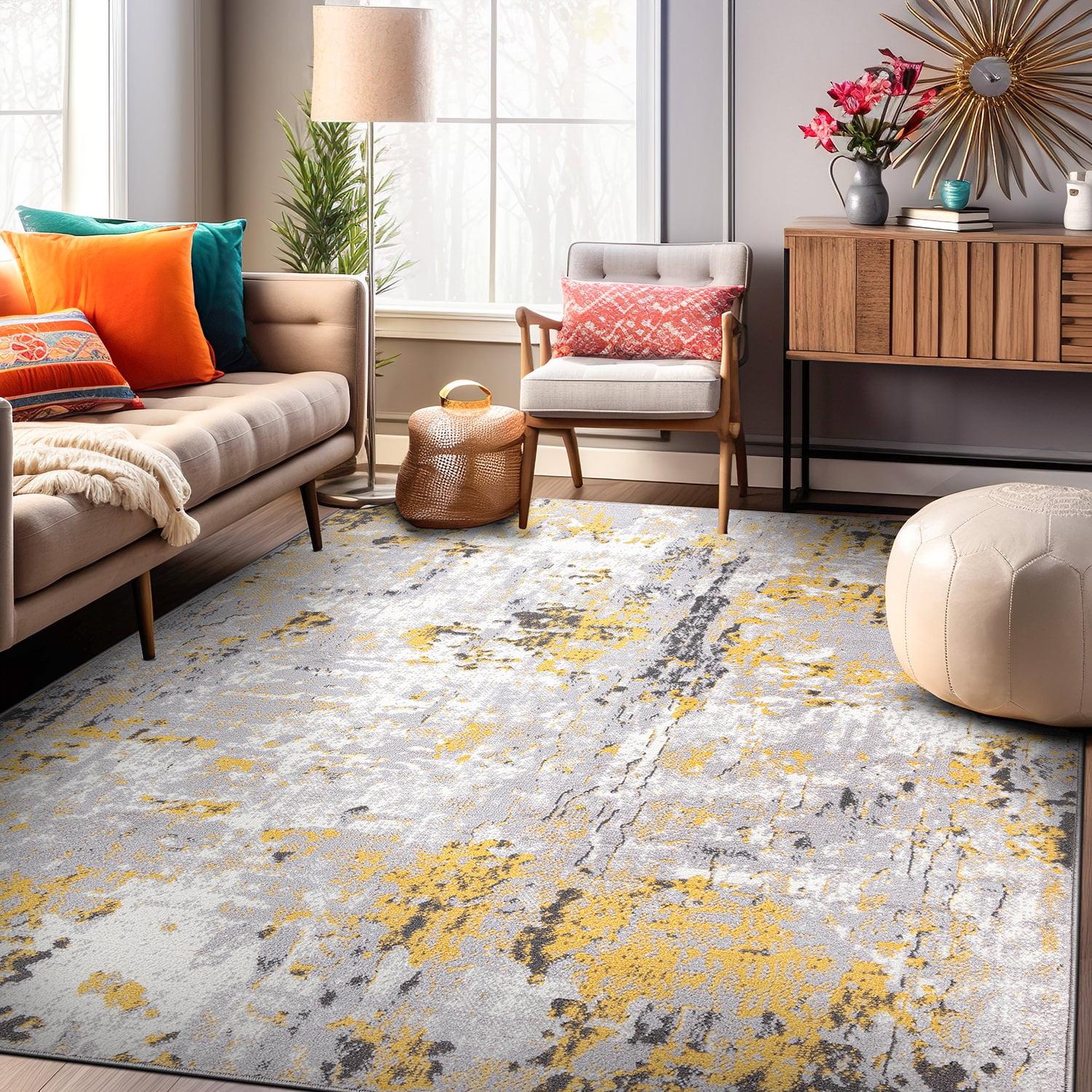 World Rug Gallery Distressed Modern Abstract Area Rug - Yellow 5' x 7'