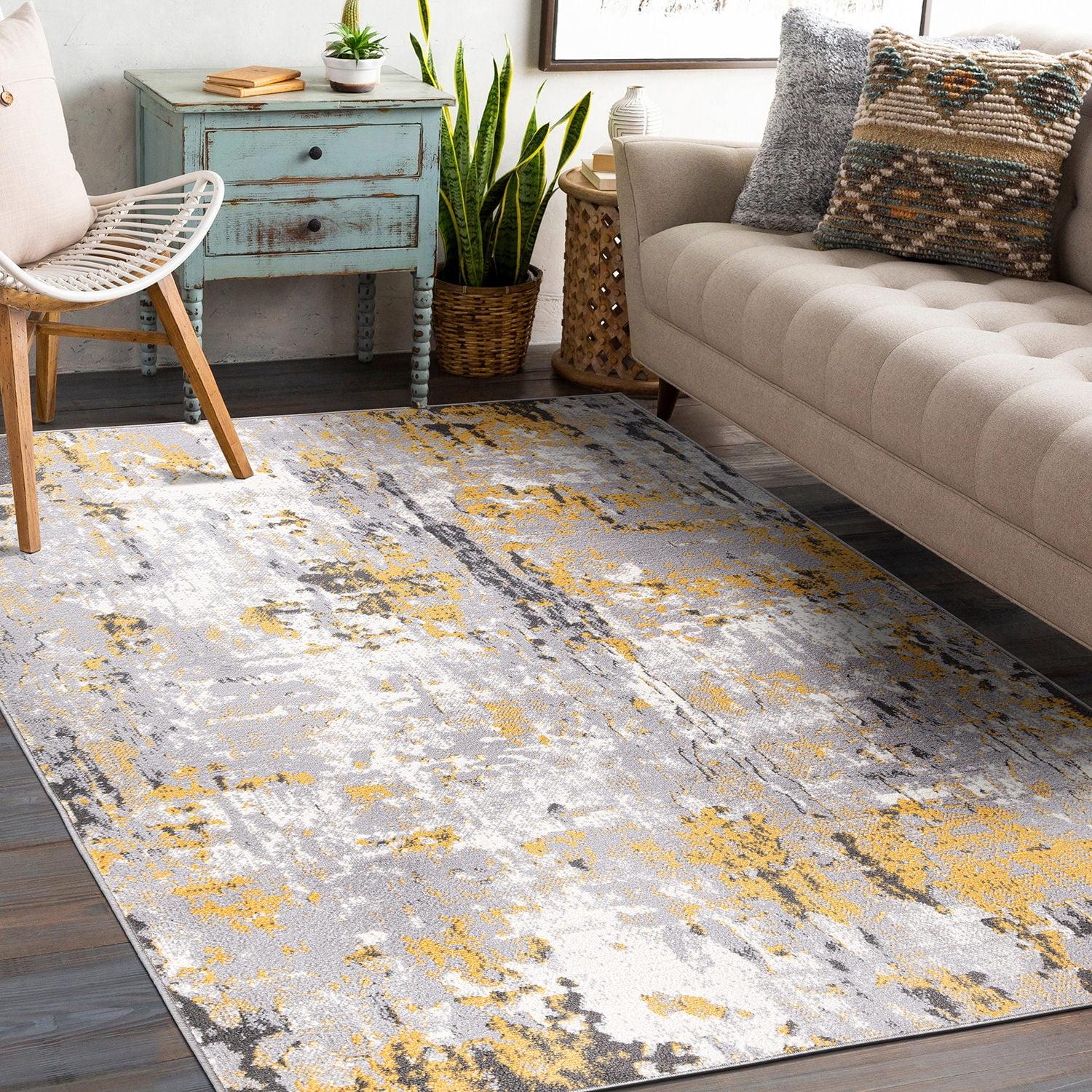 Yellow and Gray Abstract 5' x 7' Synthetic Area Rug