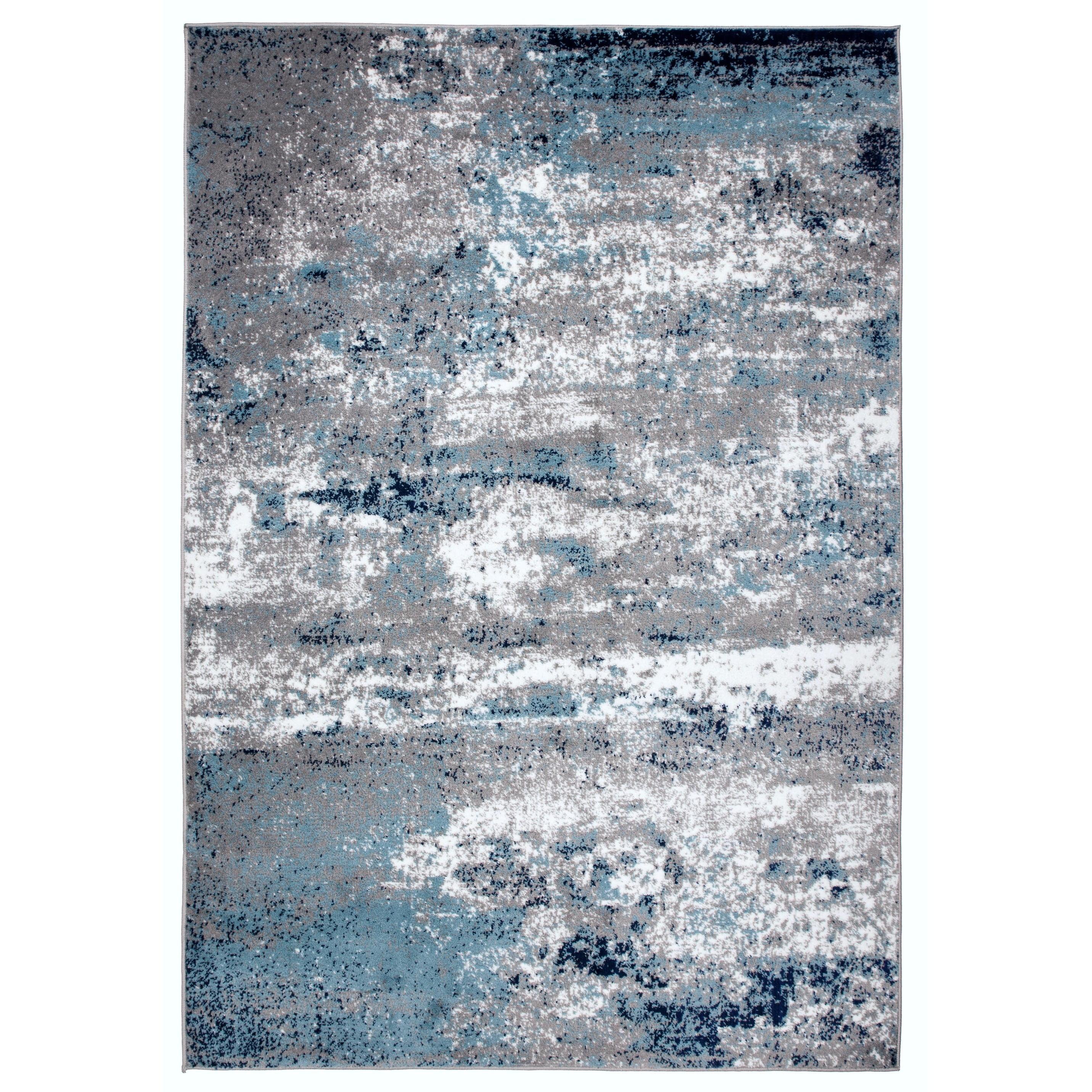 World Rug Gallery Distressed Abstract Watercolor Blue 2' x 3' Area Rug