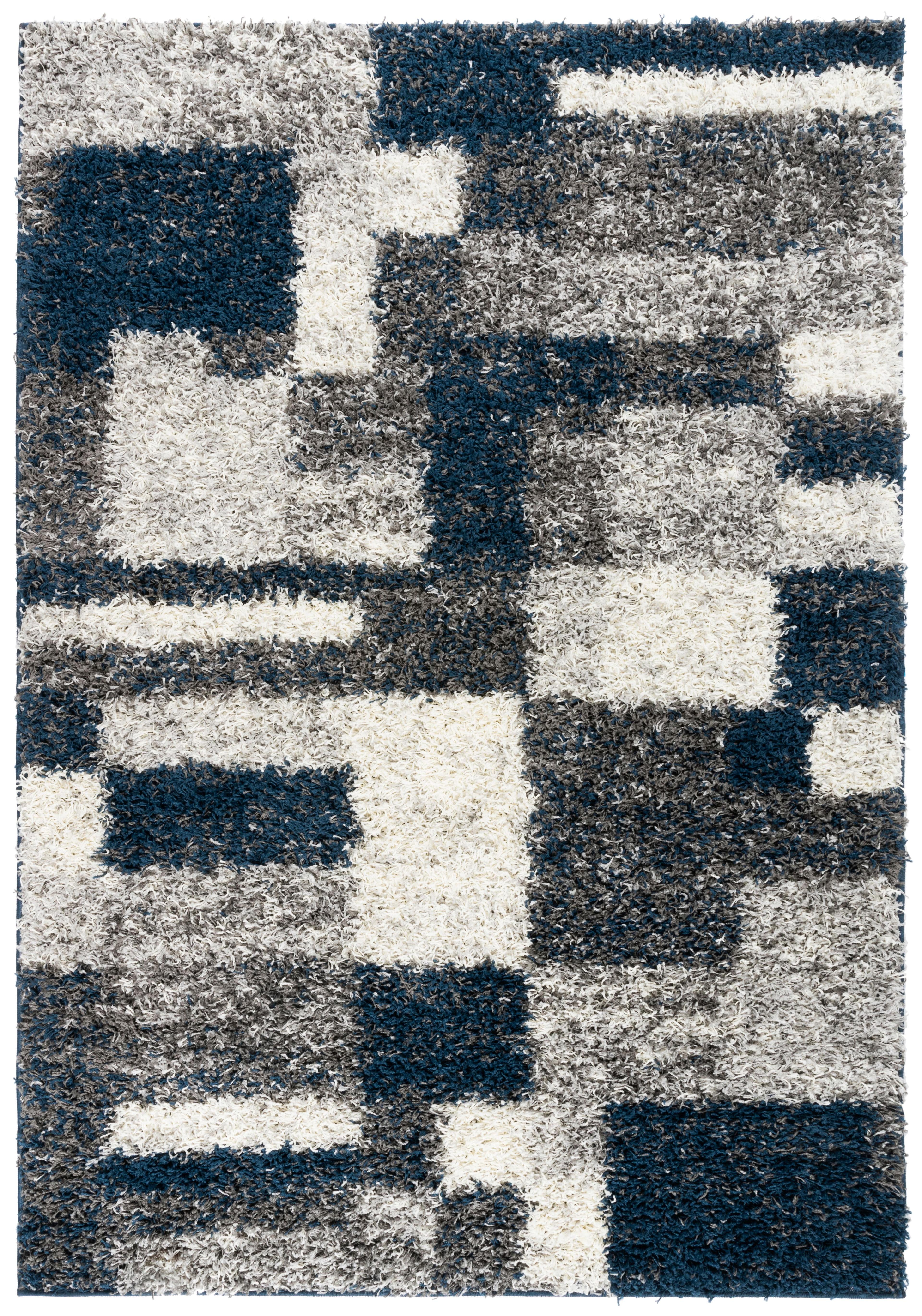 World Rug Gallery Distressed Modern Boxes Plush Shag Area Rug