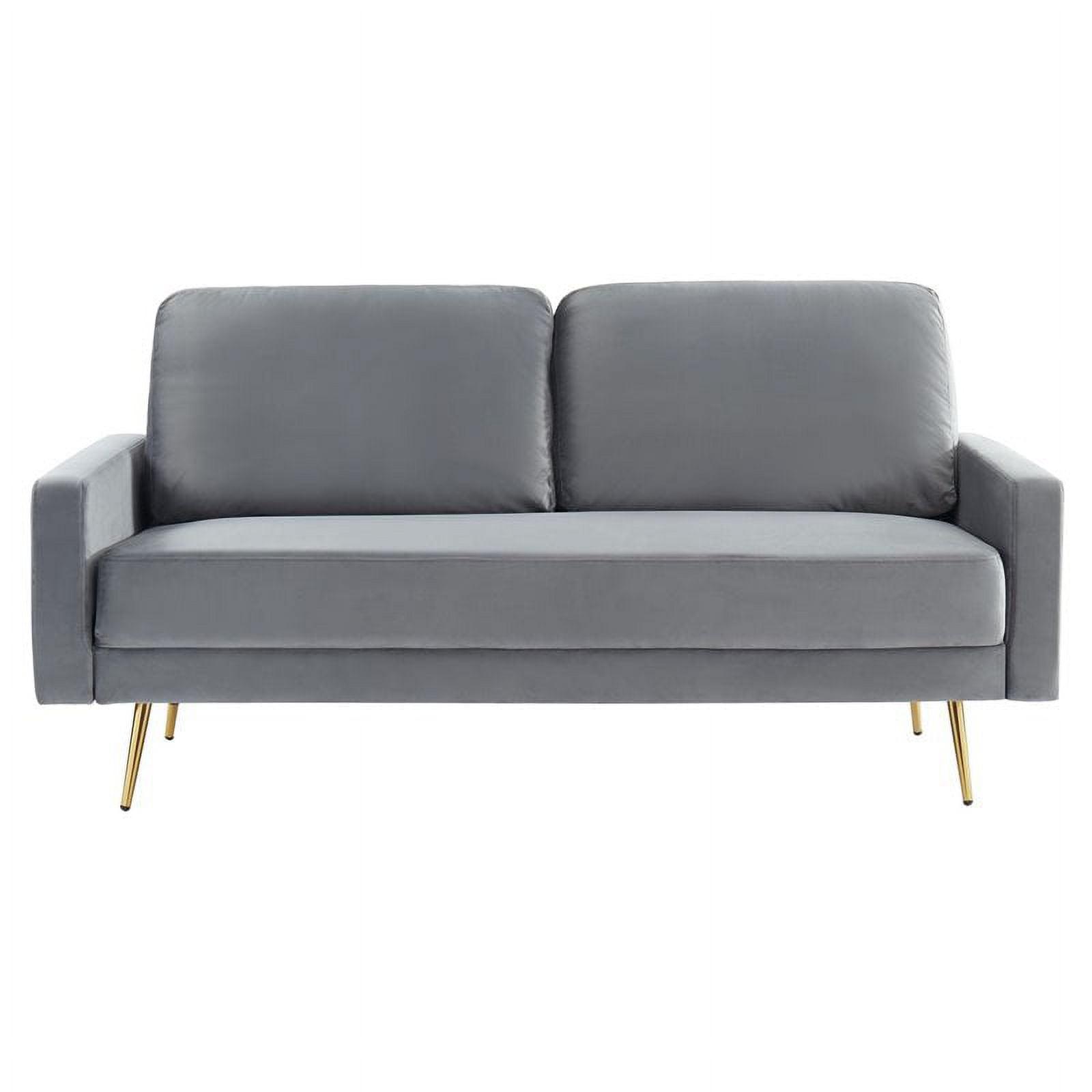 Gray Velvet Mid-Century Modern Sofa with Gold Legs