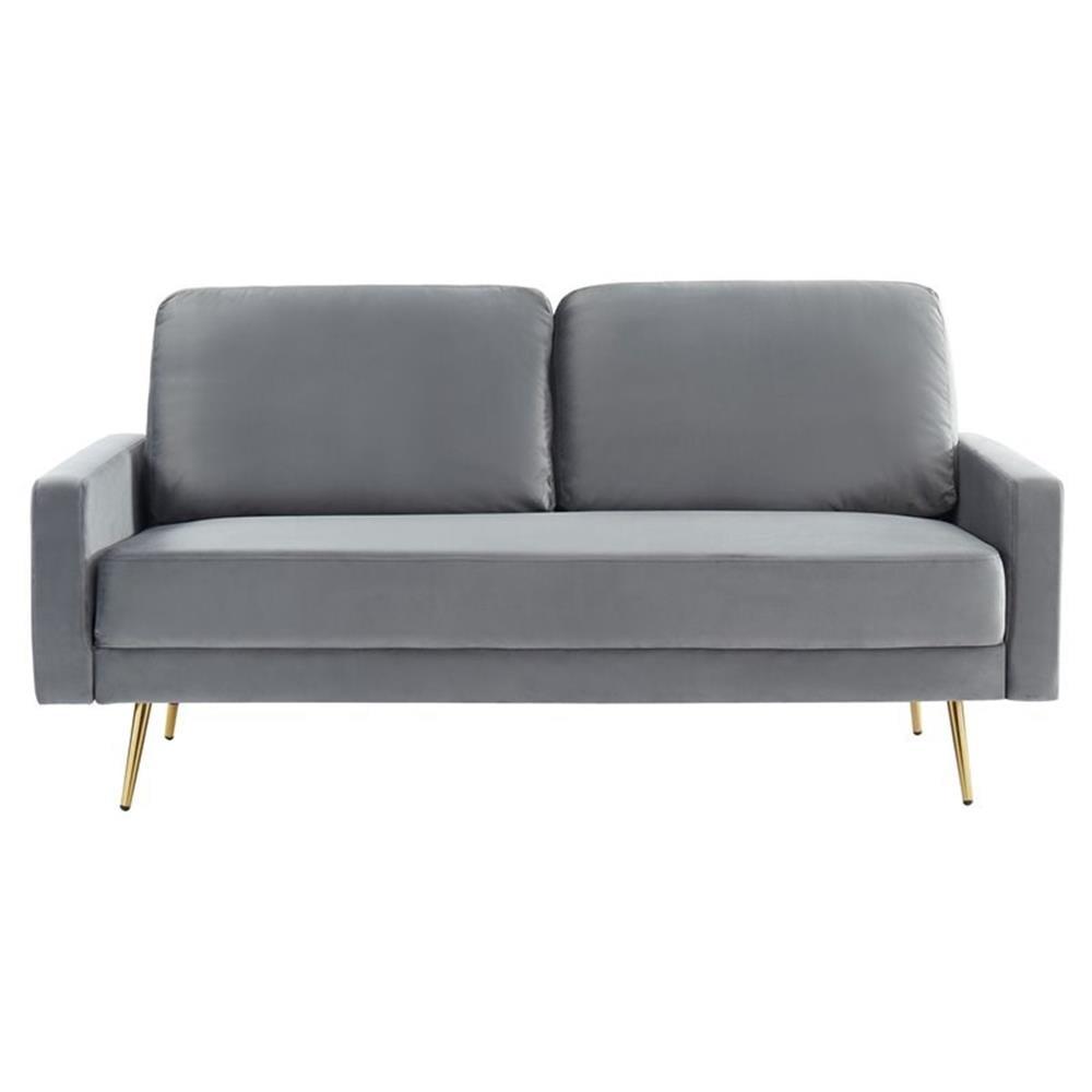 Gray Velvet Mid-Century Modern Sofa with Gold Legs