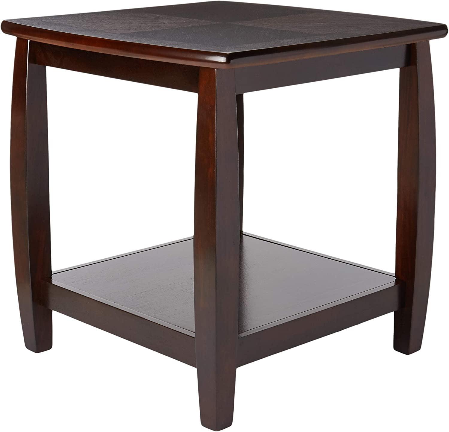 Espresso Square End Table with Bottom Shelf and Bowed Legs