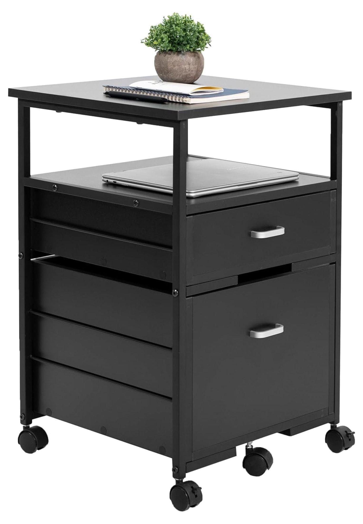 Tyslan Wooden 2 Drawer Mobile Filing Cabinet with Anti-Tipping Wheel, Storage Cabinet for Home and Office, Black, FILE-WC01B