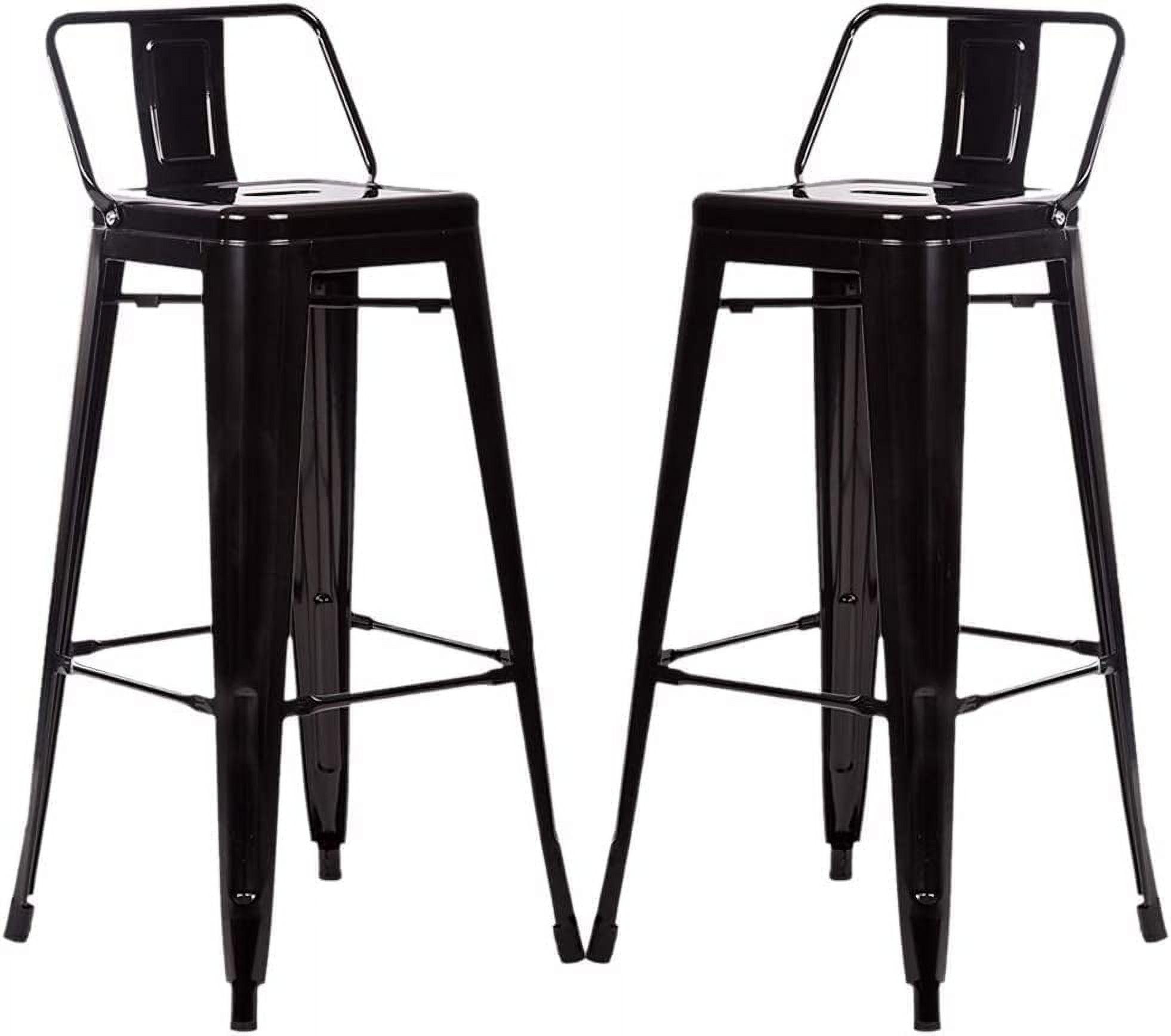 Simpli Home Rayne Metal Industrial Stool with Curved Back, Cross-Brace, and Footrest