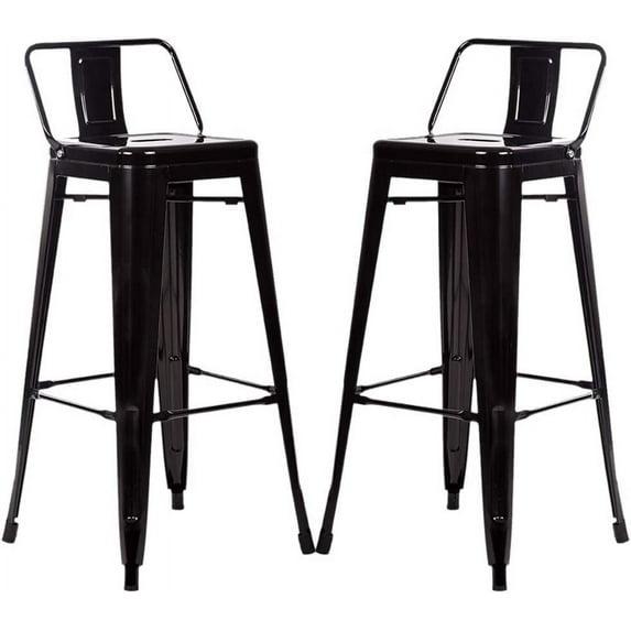Simpli Home Rayne Metal Industrial Stool with Curved Back, Cross-Brace, and Footrest