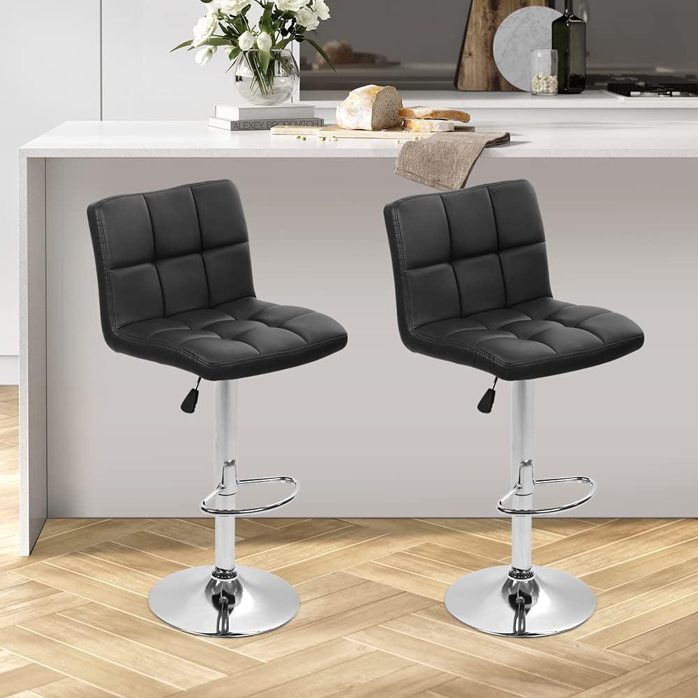 Black Adjustable Swivel Bar Stools with Chrome Base, Set of 2